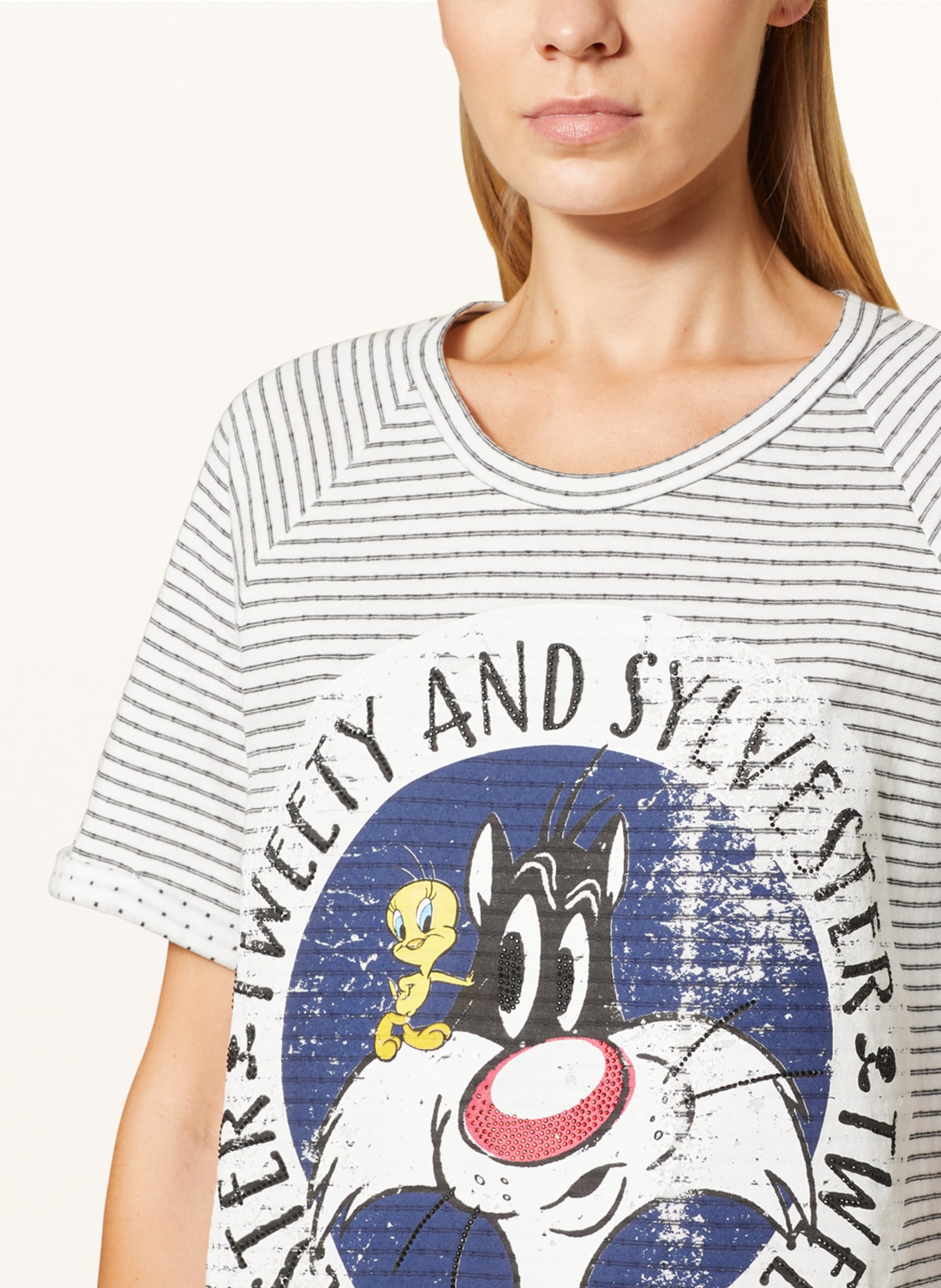 Princess GOES HOLLYWOOD T-shirt with decorative gems, Color: WHITE/ BLACK/ BLUE (Image 4)