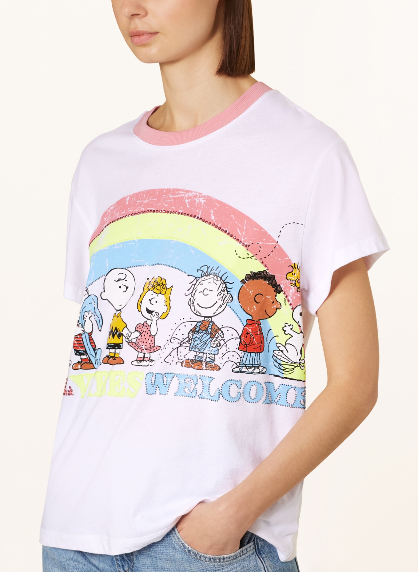 FrogBox T-shirt z obszyciem ozdobnymi kamykami, Kolor: BIAŁY (Obrazek 4)