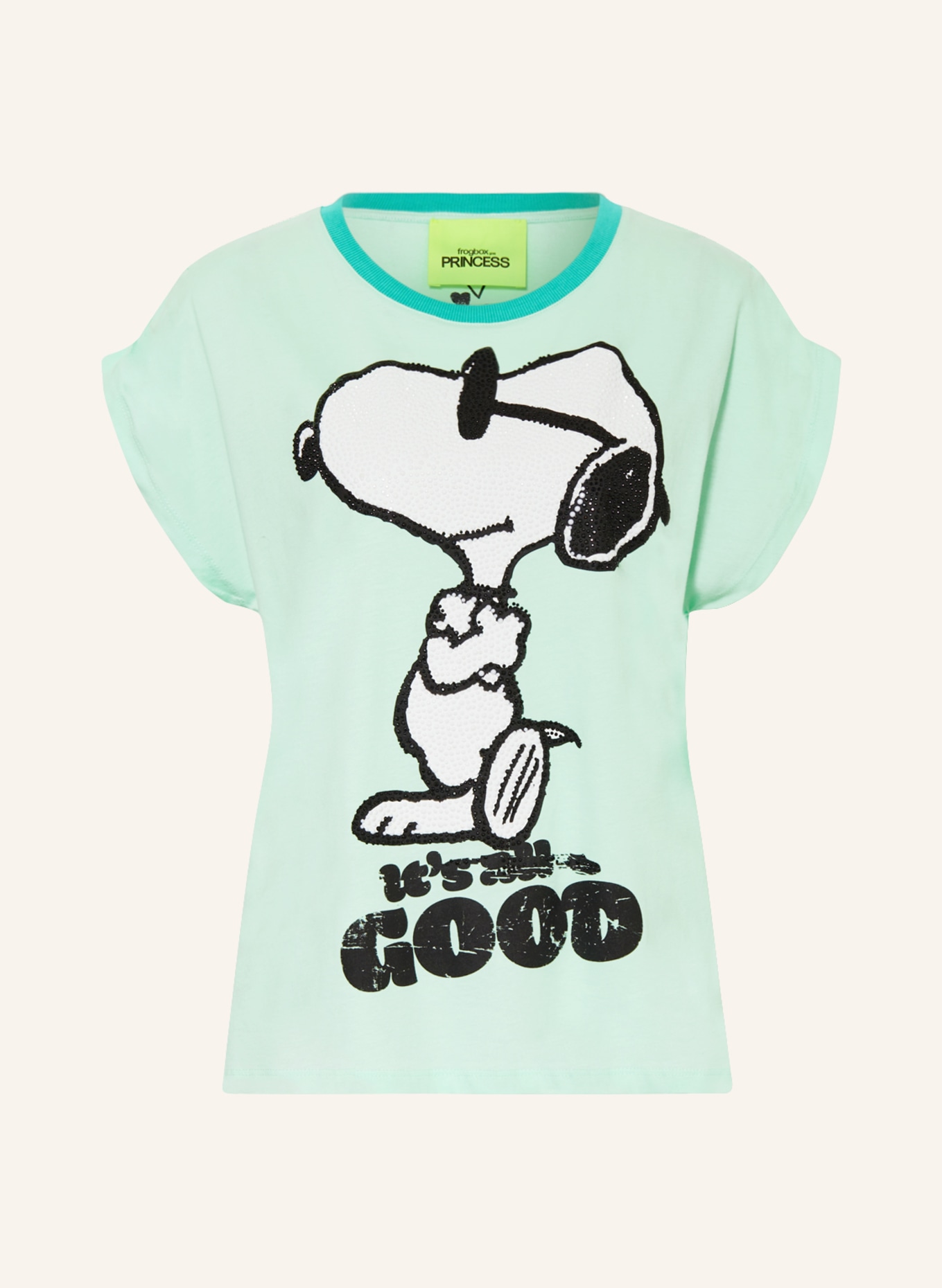 FrogBox T-shirt z obszyciem ozdobnymi kamykami, Kolor: MIĘTOWY (Obrazek 1)