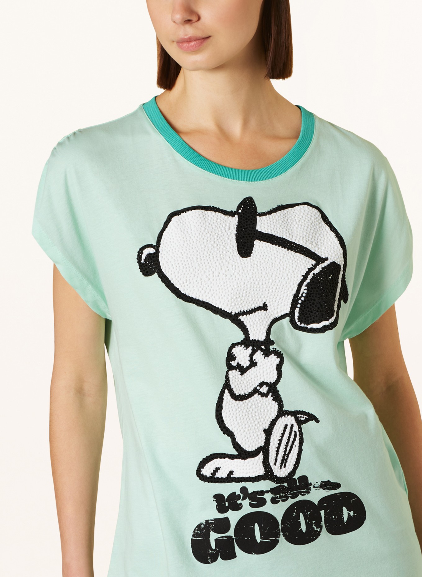 FrogBox T-shirt z obszyciem ozdobnymi kamykami, Kolor: MIĘTOWY (Obrazek 4)
