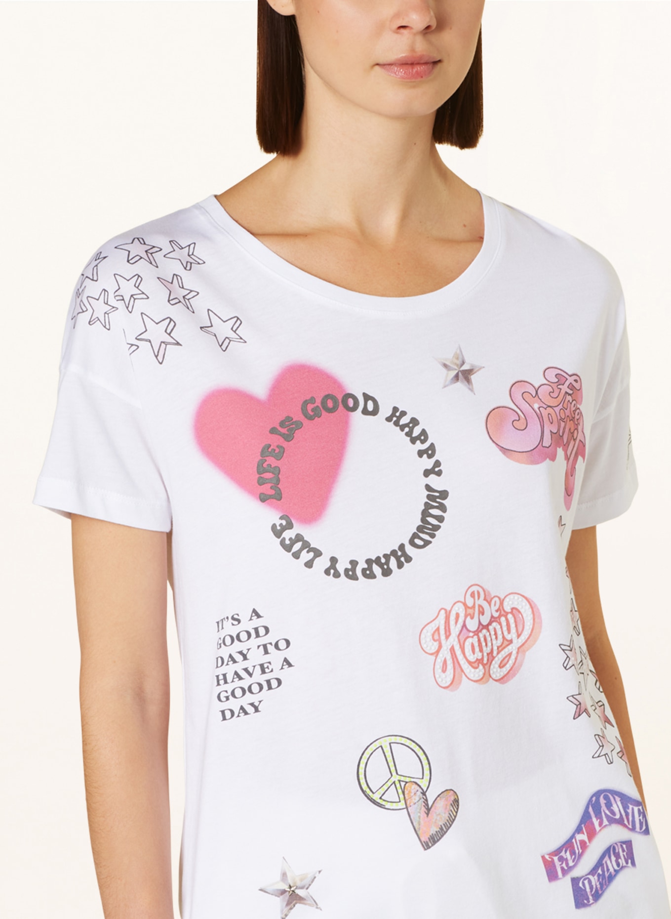 FrogBox T-shirt z obszyciem ozdobnymi kamykami, Kolor: BIAŁY (Obrazek 4)