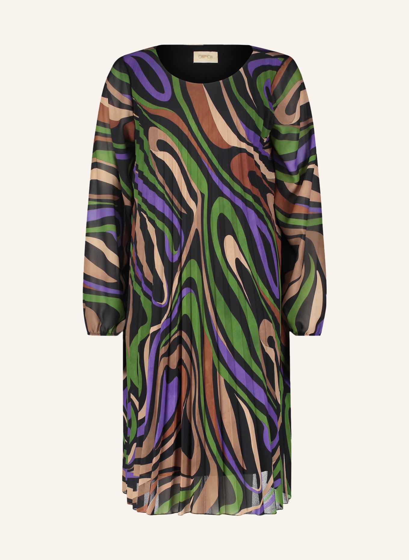 CARTOON Pleated dress, Color: BLACK/ DARK BROWN/ GREEN (Image 1)