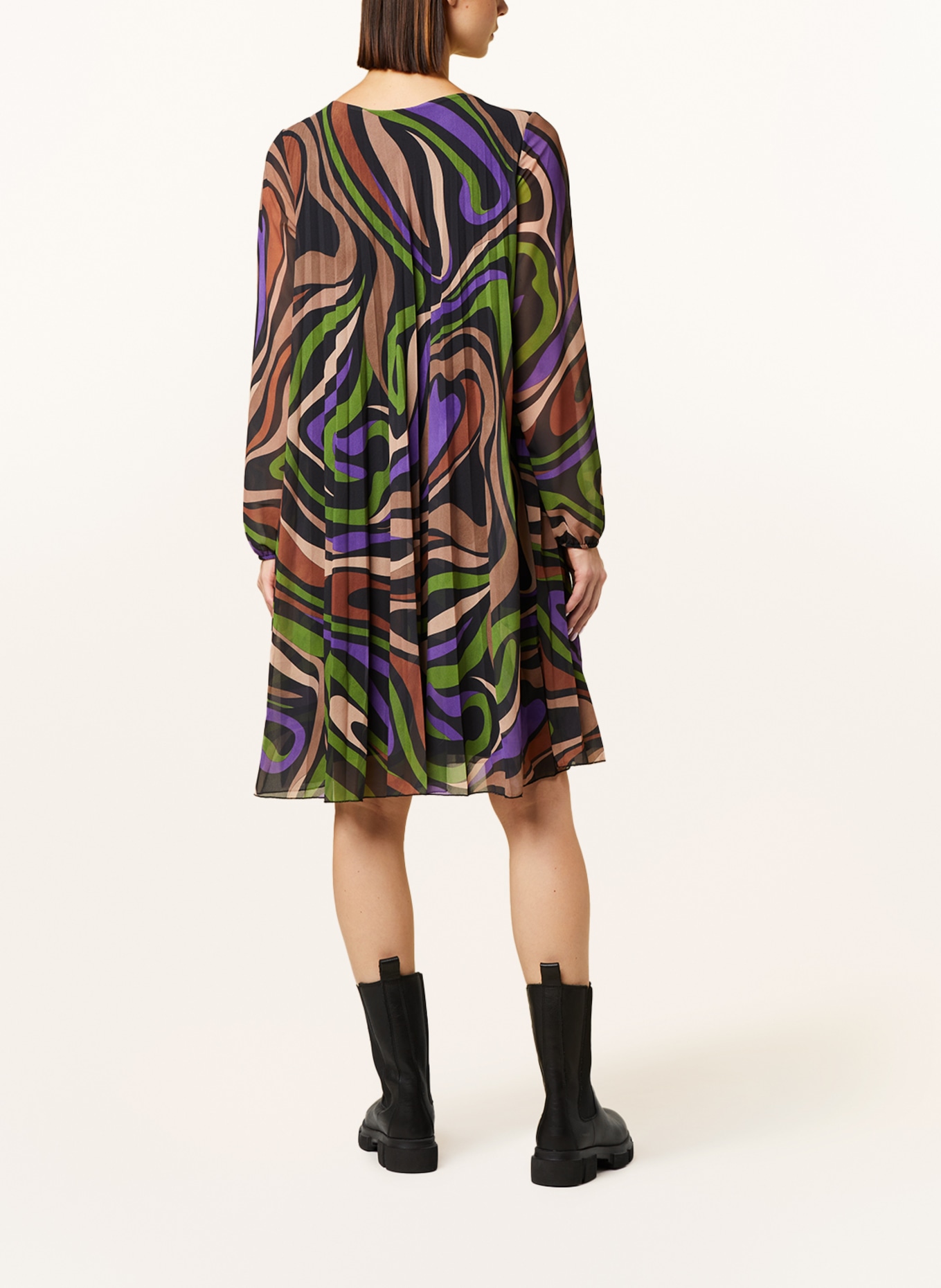 CARTOON Pleated dress, Color: BLACK/ DARK BROWN/ GREEN (Image 3)