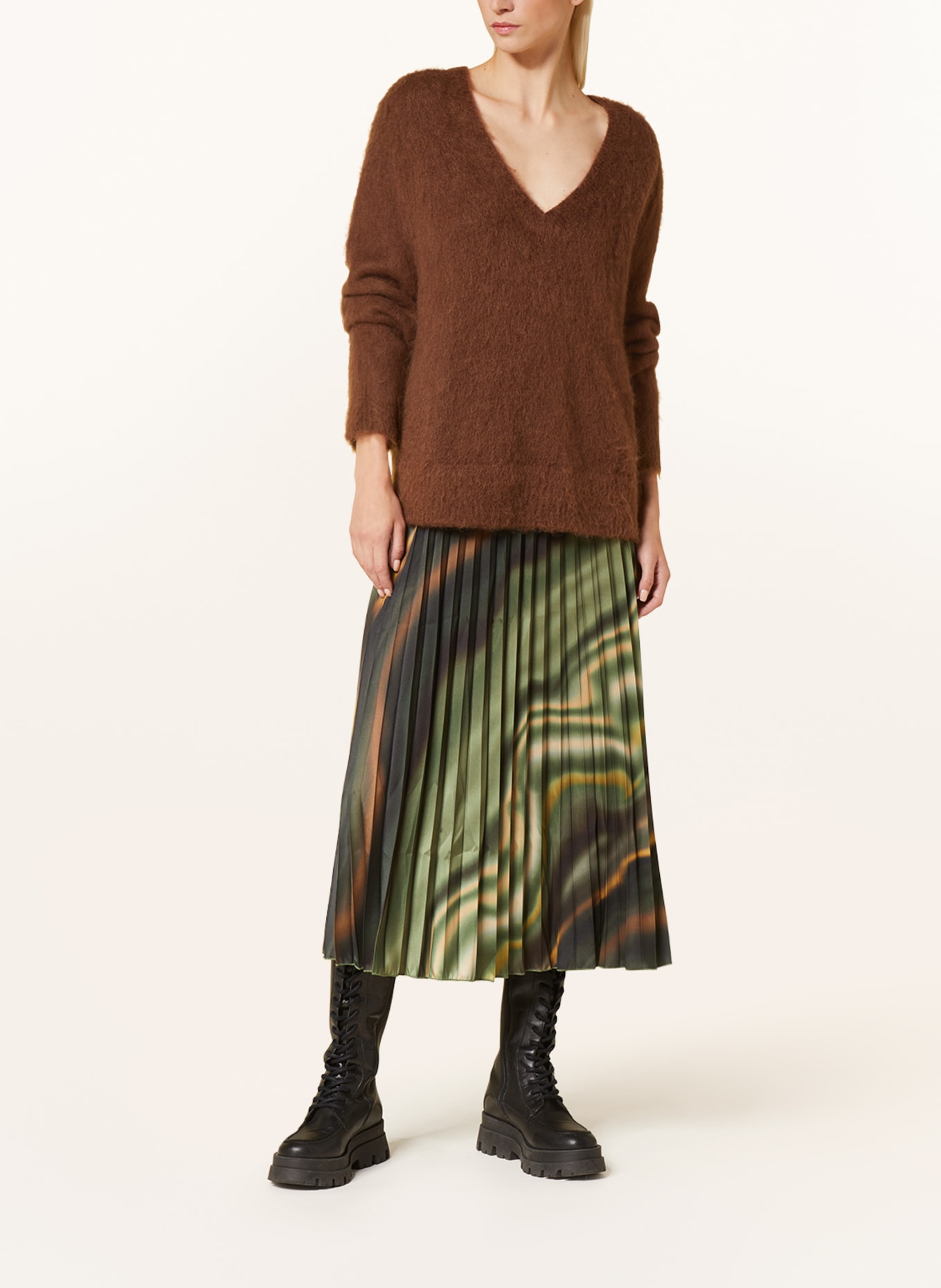 CARTOON Pleated skirt, Color: OLIVE/ DARK YELLOW/ KHAKI (Image 2)