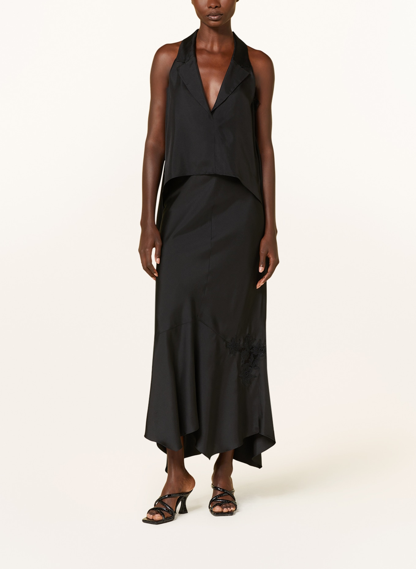 DOROTHEE SCHUMACHER Silk skirt SENSUAL COOLNESS with lace, Color: BLACK (Image 2)