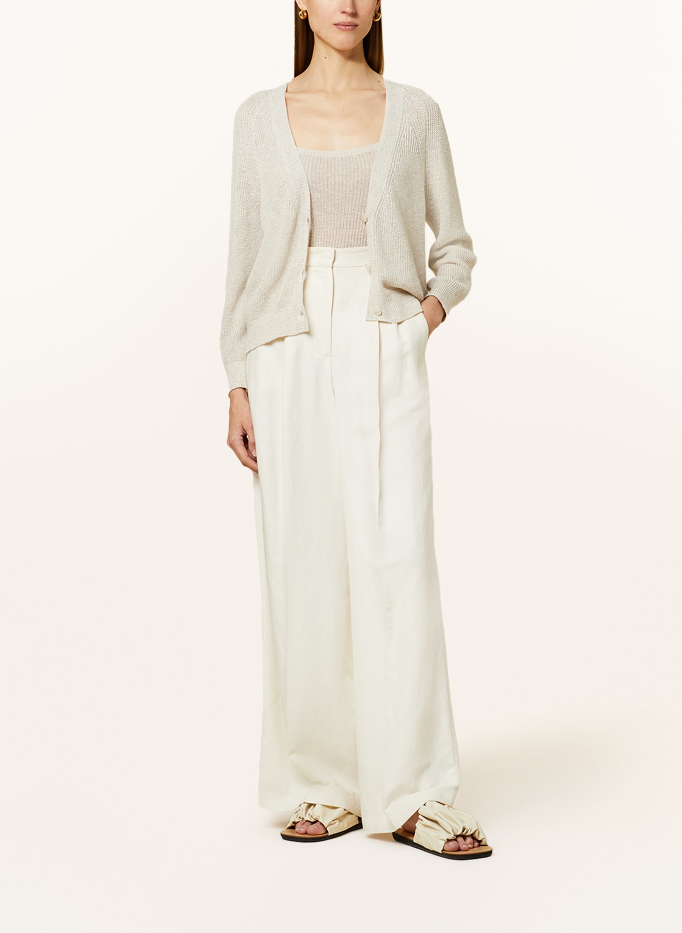 MaxMara LEISURE Set TENORE: Knit top and cardigan with linen, Color: BEIGE (Image 2)