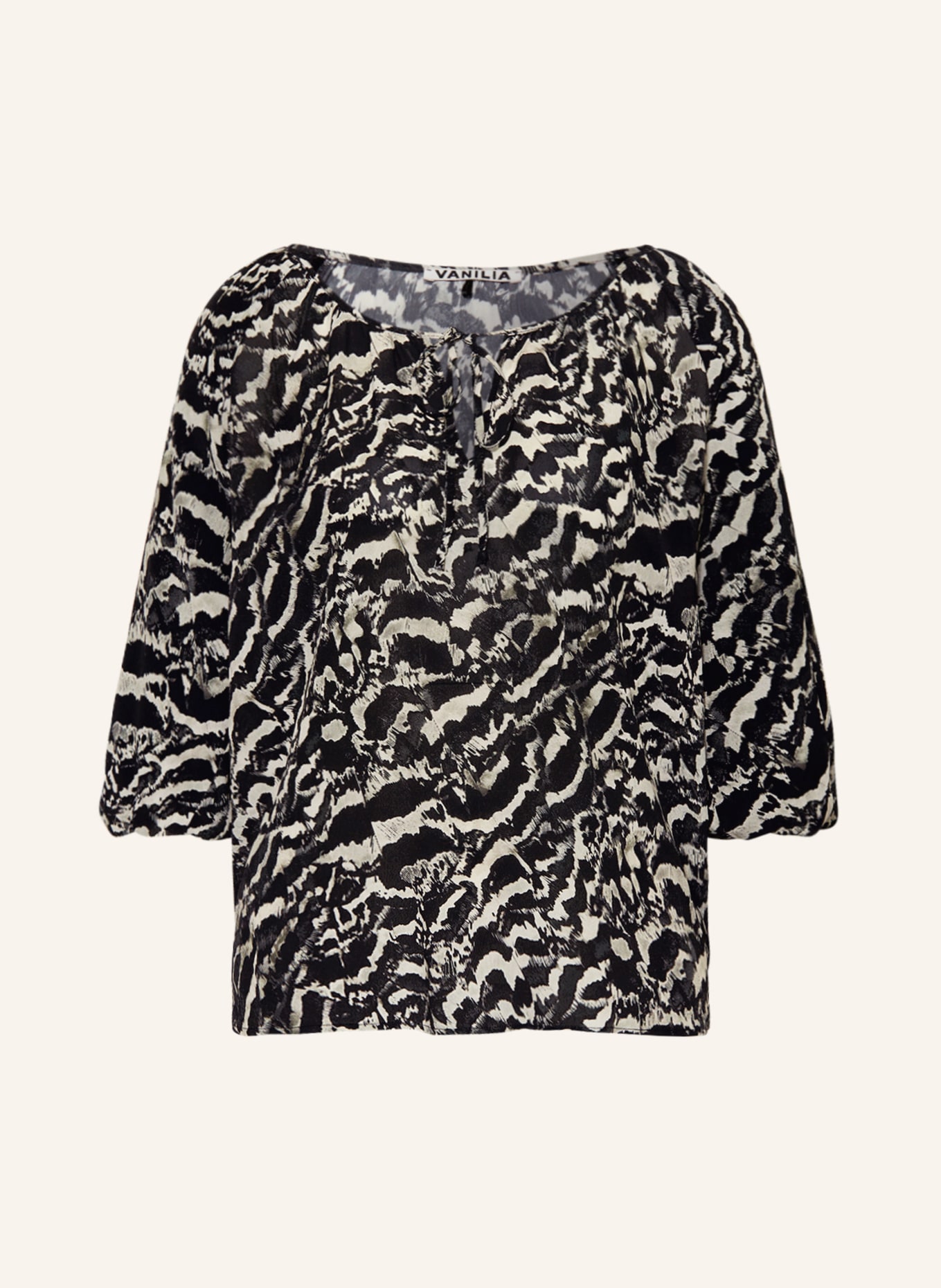 VANILIA Shirt blouse with 3/4 sleeves, Color: BLACK/ CREAM/ KHAKI (Image 1)
