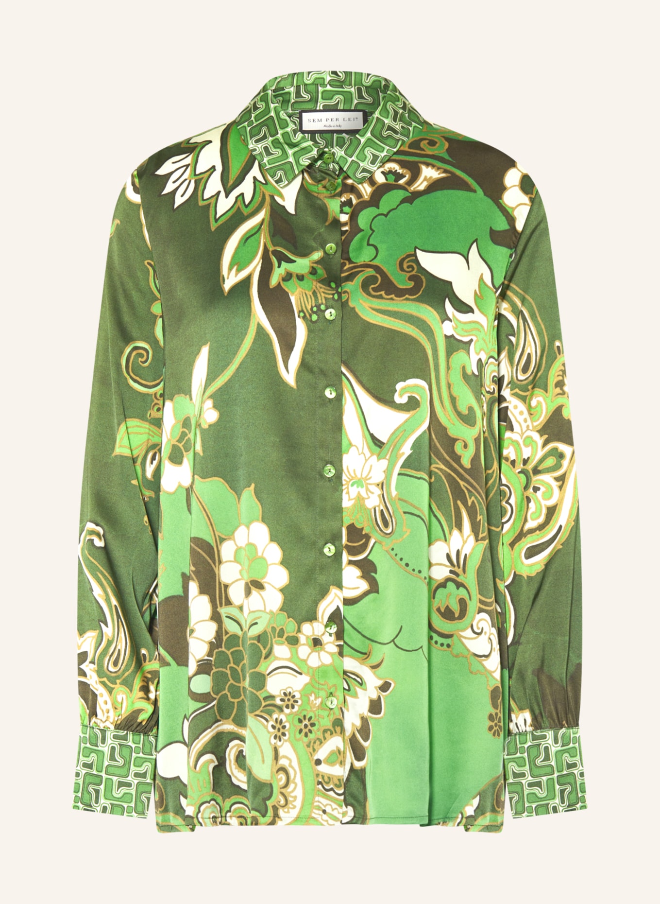 SEM PER LEI Shirt blouse, Color: DARK GREEN/ LIGHT GREEN/ CREAM (Image 1)