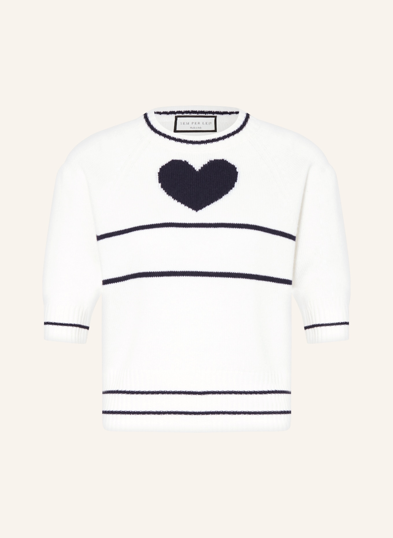 SEM PER LEI Dzianinowa koszulka z kaszmiru, Kolor: KREMOWY/ GRANATOWY (Obrazek 1)