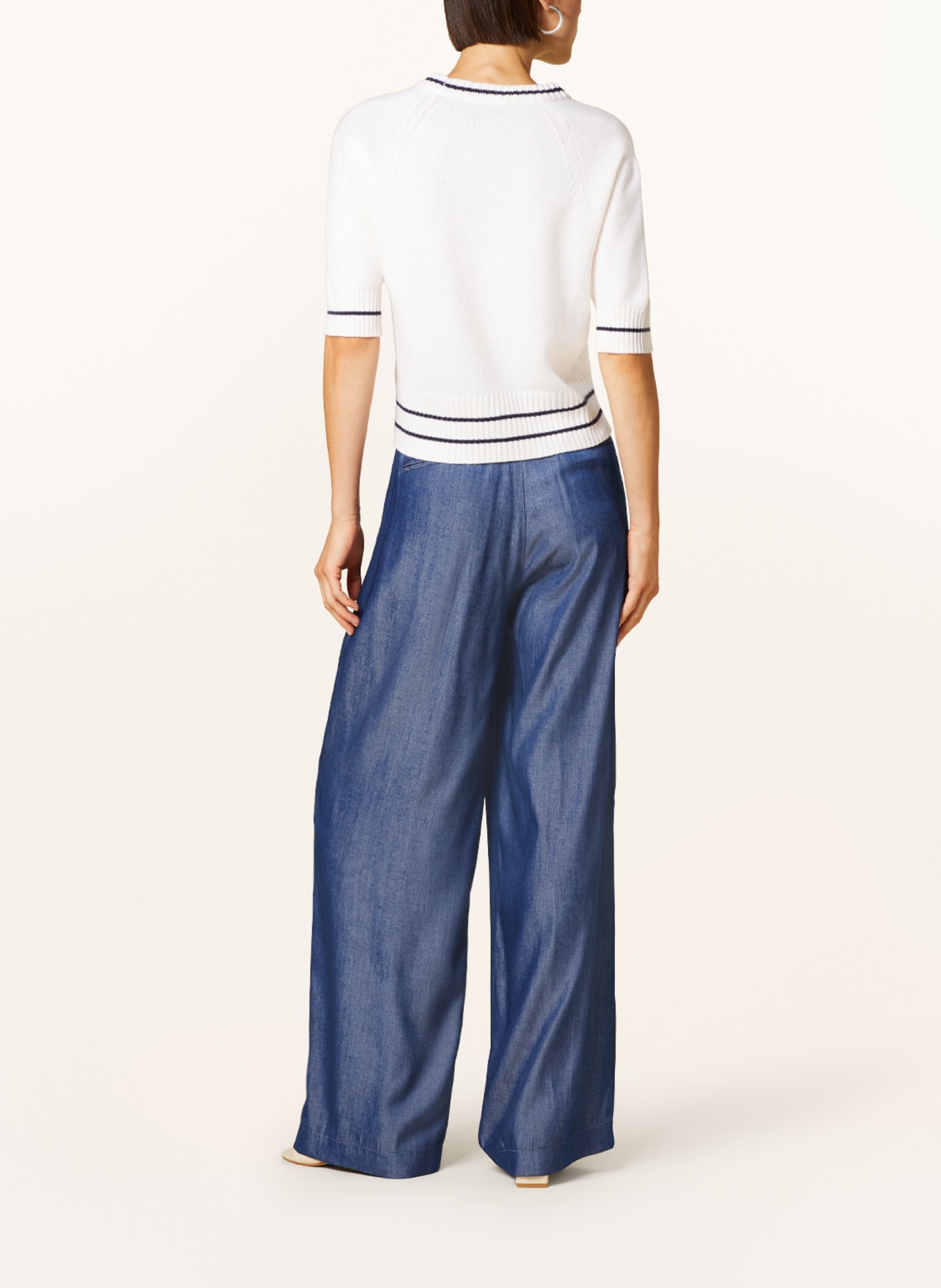 SEM PER LEI Knit shirt with cashmere, Color: CREAM/ DARK BLUE (Image 3)