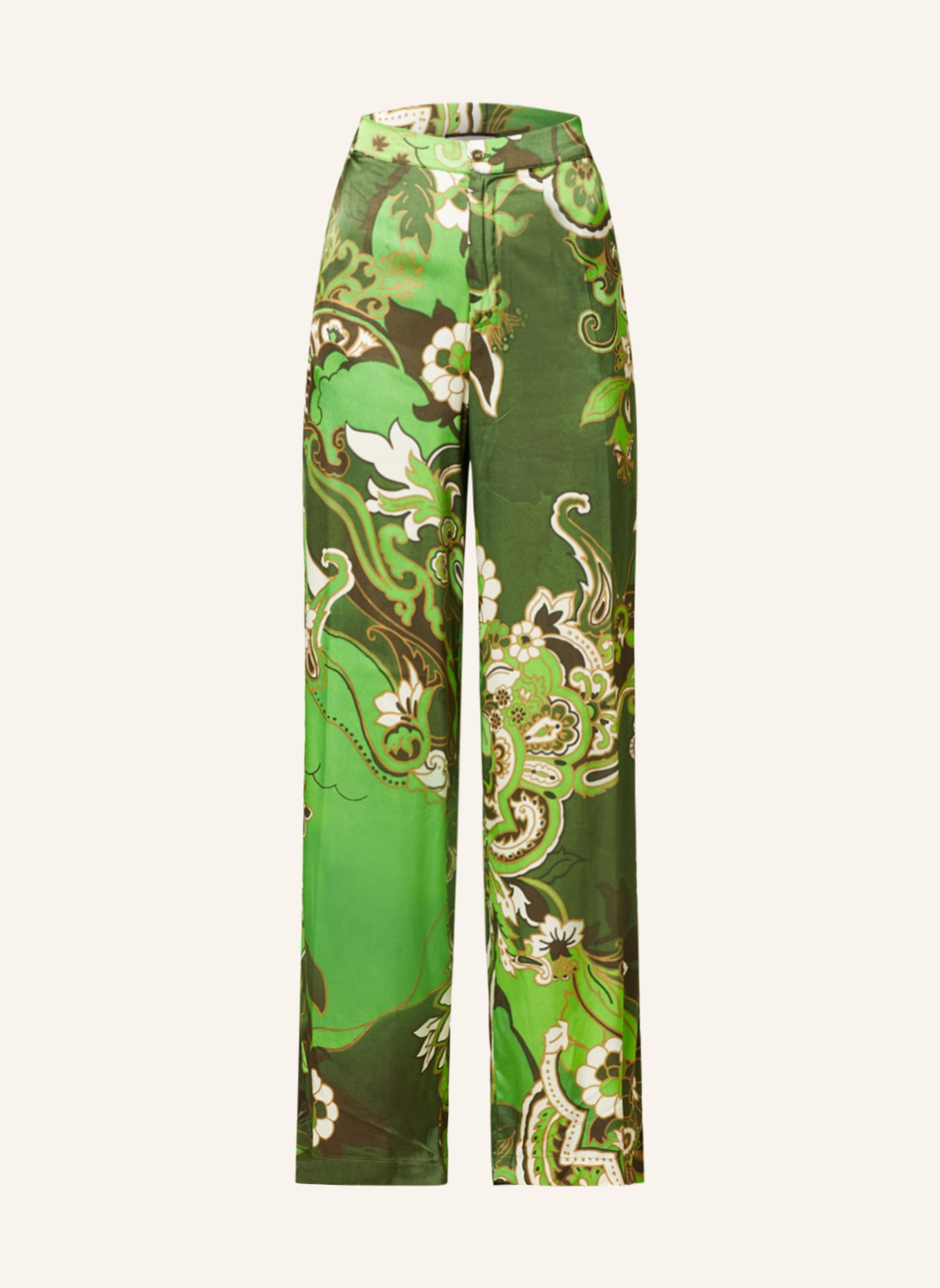 SEM PER LEI Wide leg trousers, Color: DARK GREEN/ LIGHT GREEN/ CREAM (Image 1)