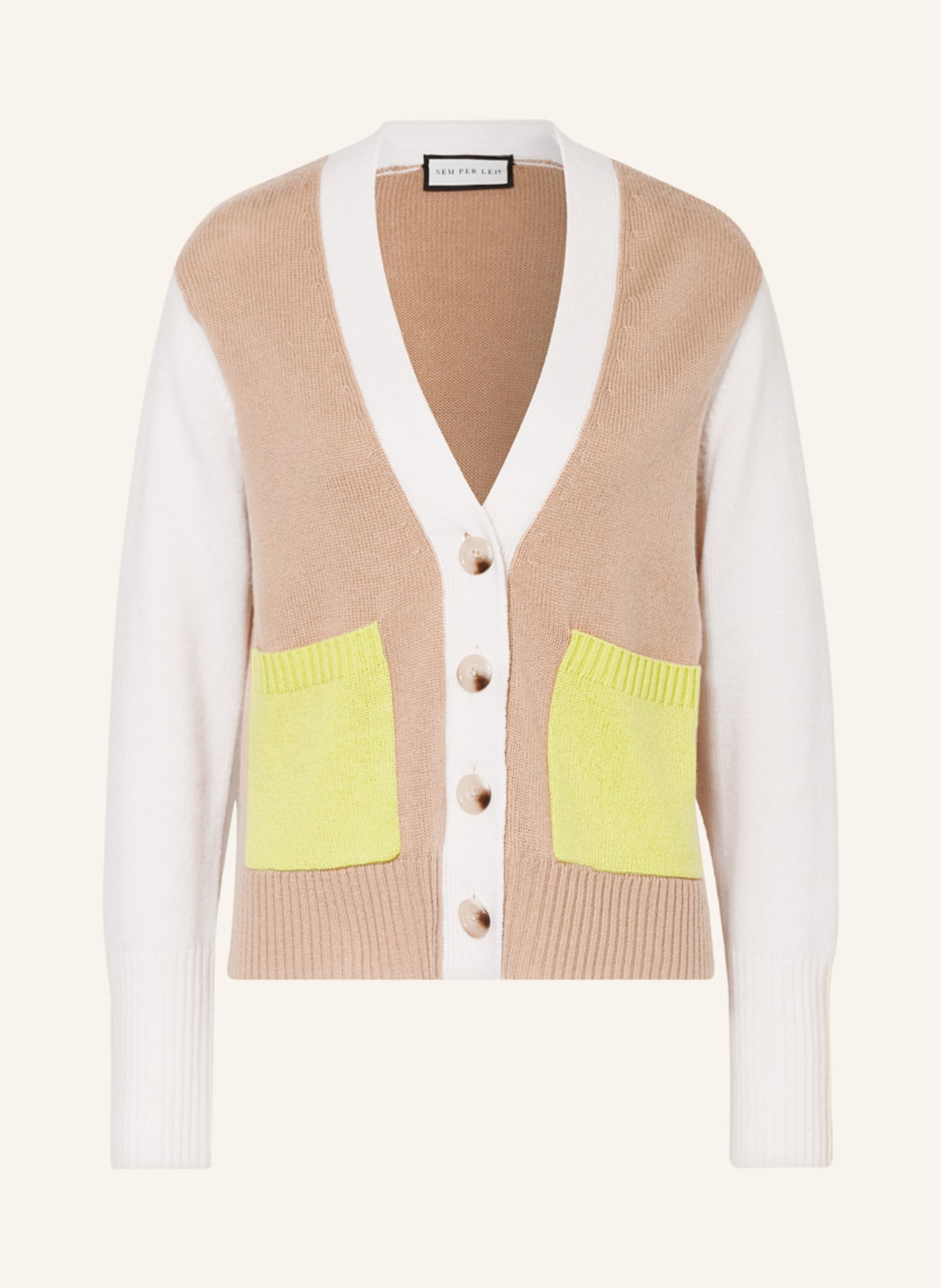SEM PER LEI Cardigan with cashmere, Color: BEIGE/ BLUE GRAY/ LIGHT GREEN (Image 1)