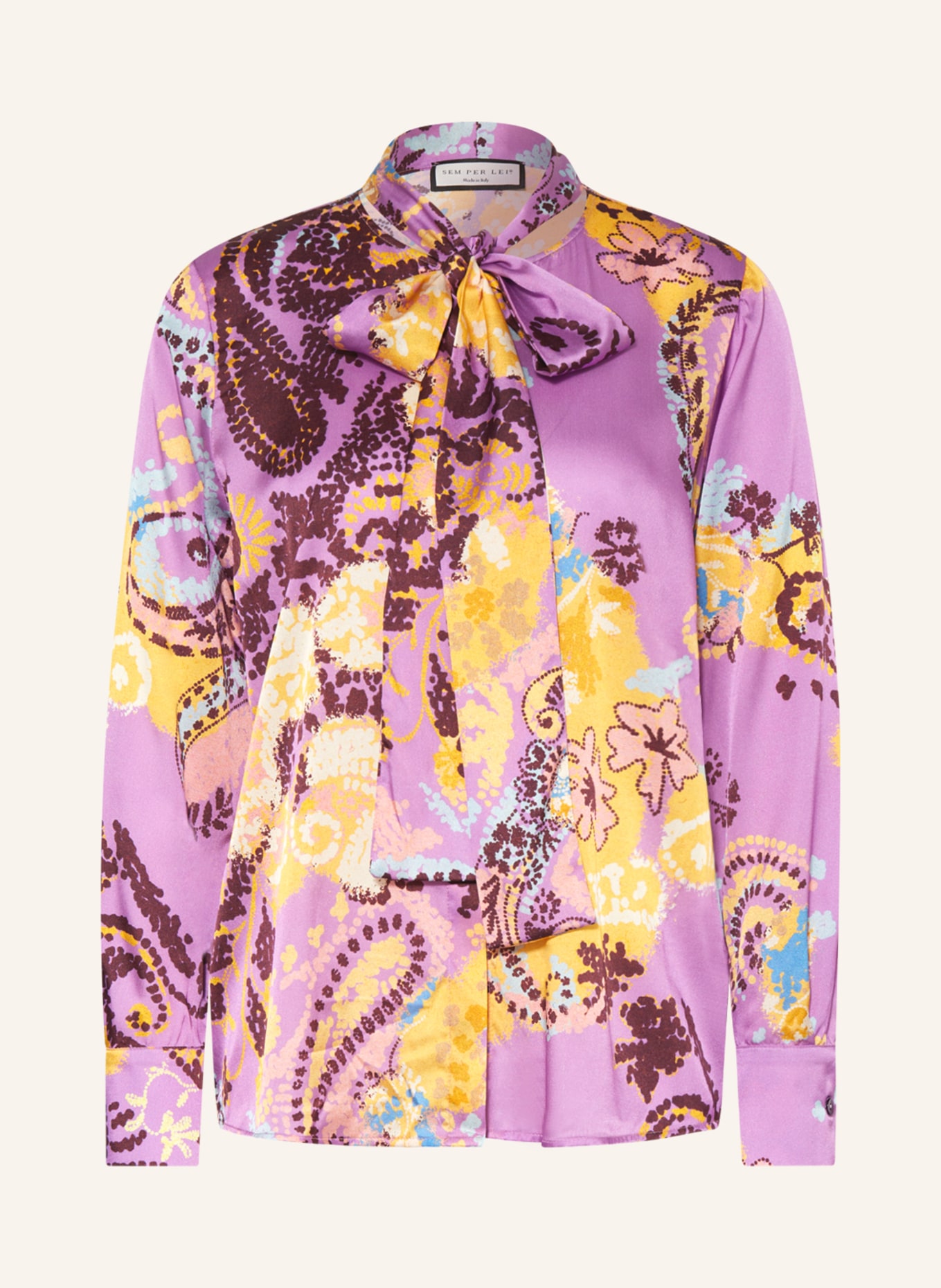 SEM PER LEI Bluzka z wiązaniem pod szyją z dodatkiem jedwabiu, Kolor: LILA/ POMARAŃCZOWY/ NIEBIESKI (Obrazek 1)