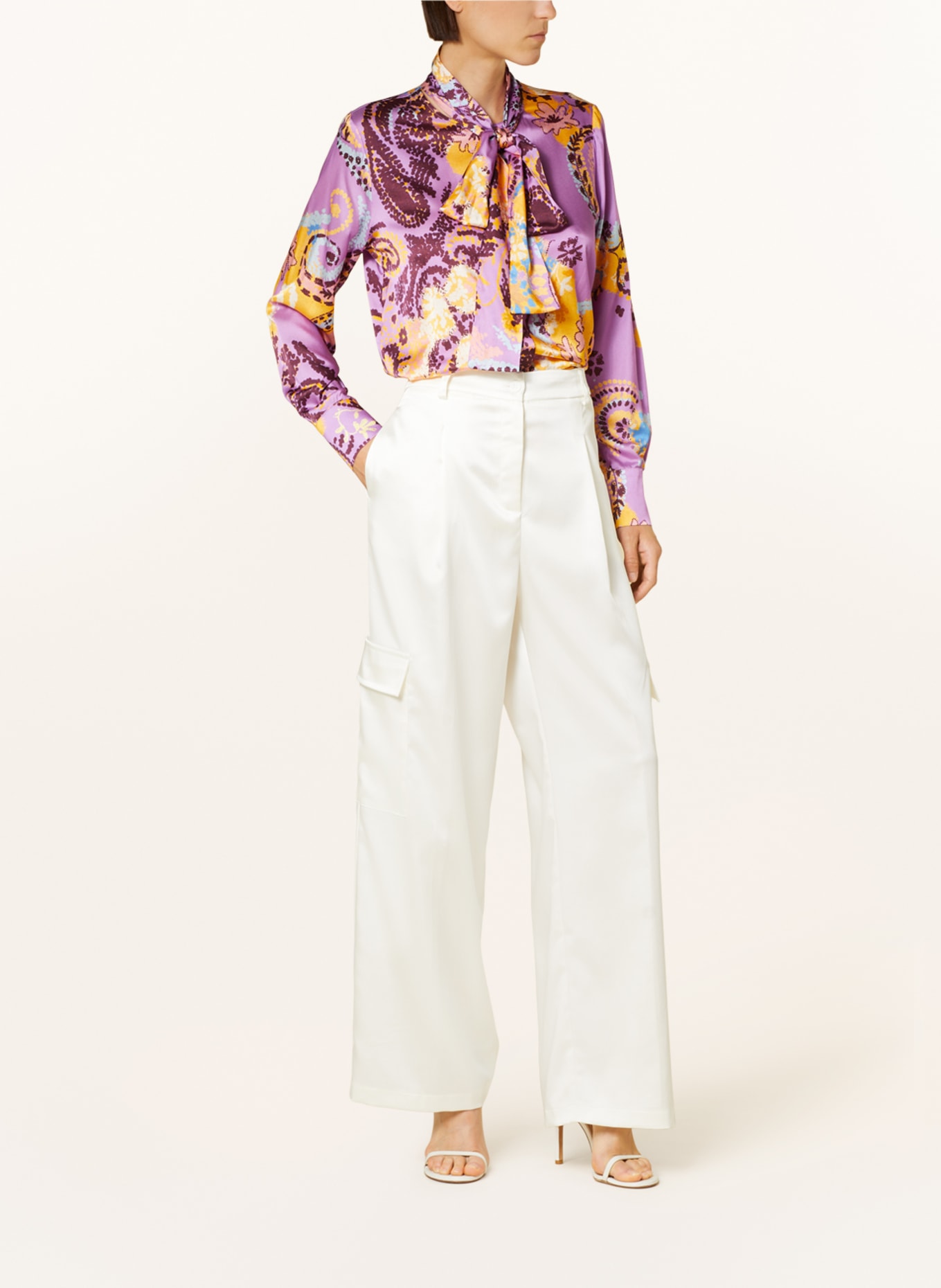 SEM PER LEI Bluzka z wiązaniem pod szyją z dodatkiem jedwabiu, Kolor: LILA/ POMARAŃCZOWY/ NIEBIESKI (Obrazek 2)