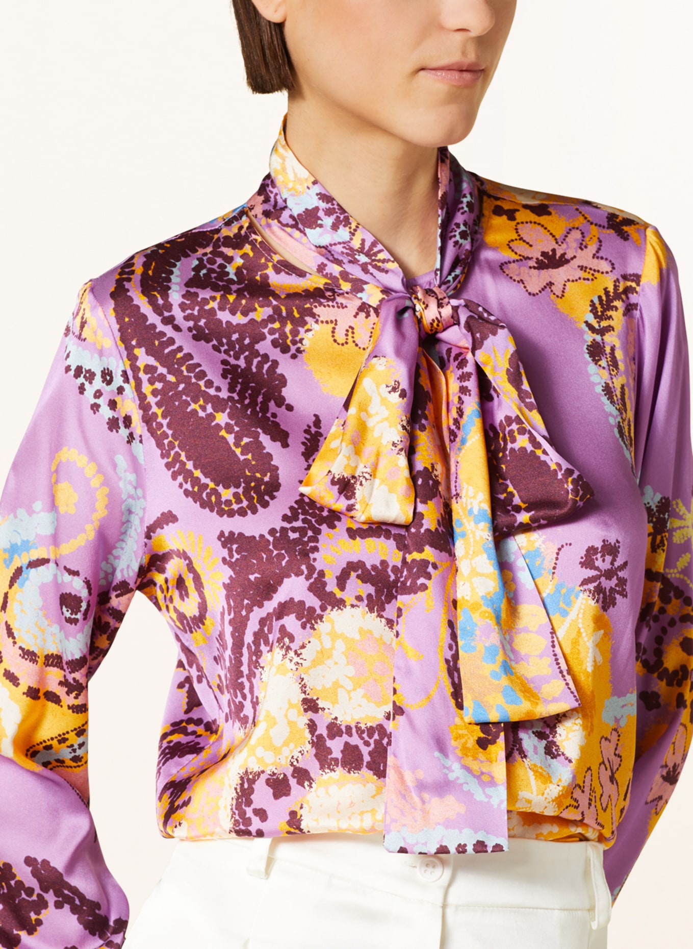SEM PER LEI Bluzka z wiązaniem pod szyją z dodatkiem jedwabiu, Kolor: LILA/ POMARAŃCZOWY/ NIEBIESKI (Obrazek 4)