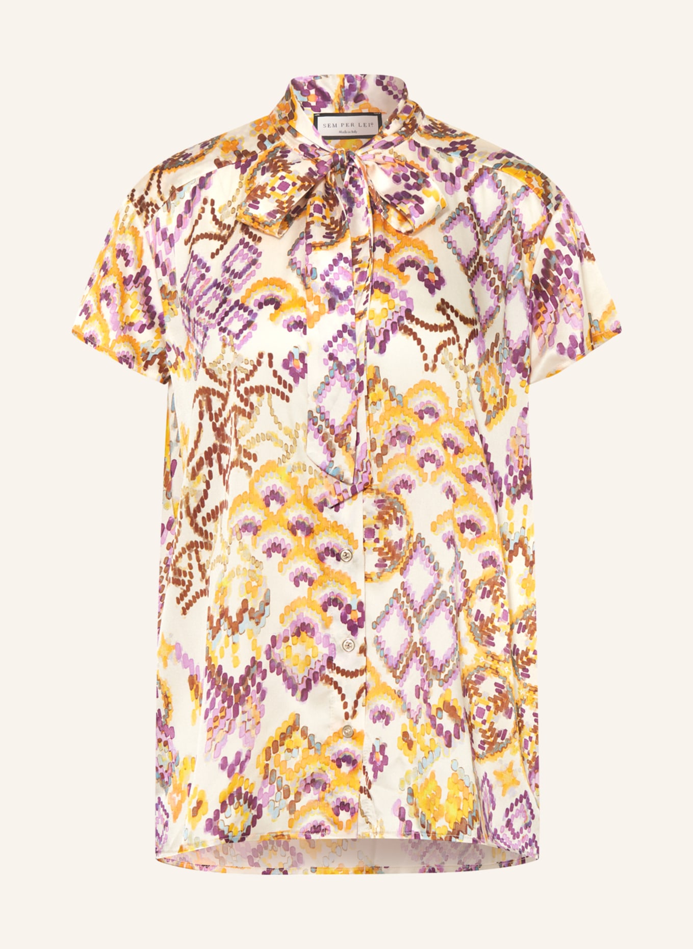 SEM PER LEI Bow-tie blouse with silk, Color: CREAM/ ORANGE/ PURPLE (Image 1)