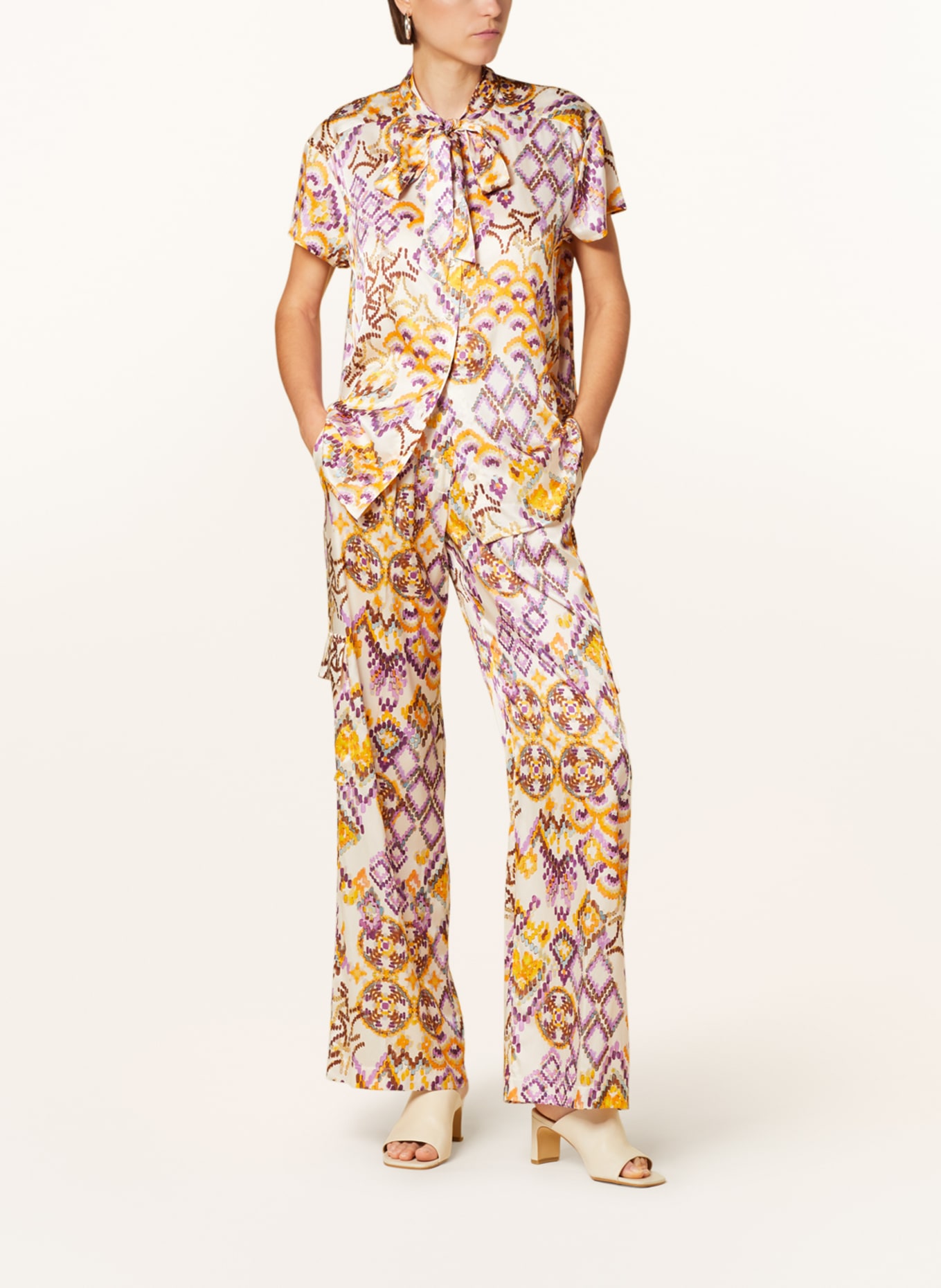 SEM PER LEI Bow-tie blouse with silk, Color: CREAM/ ORANGE/ PURPLE (Image 2)