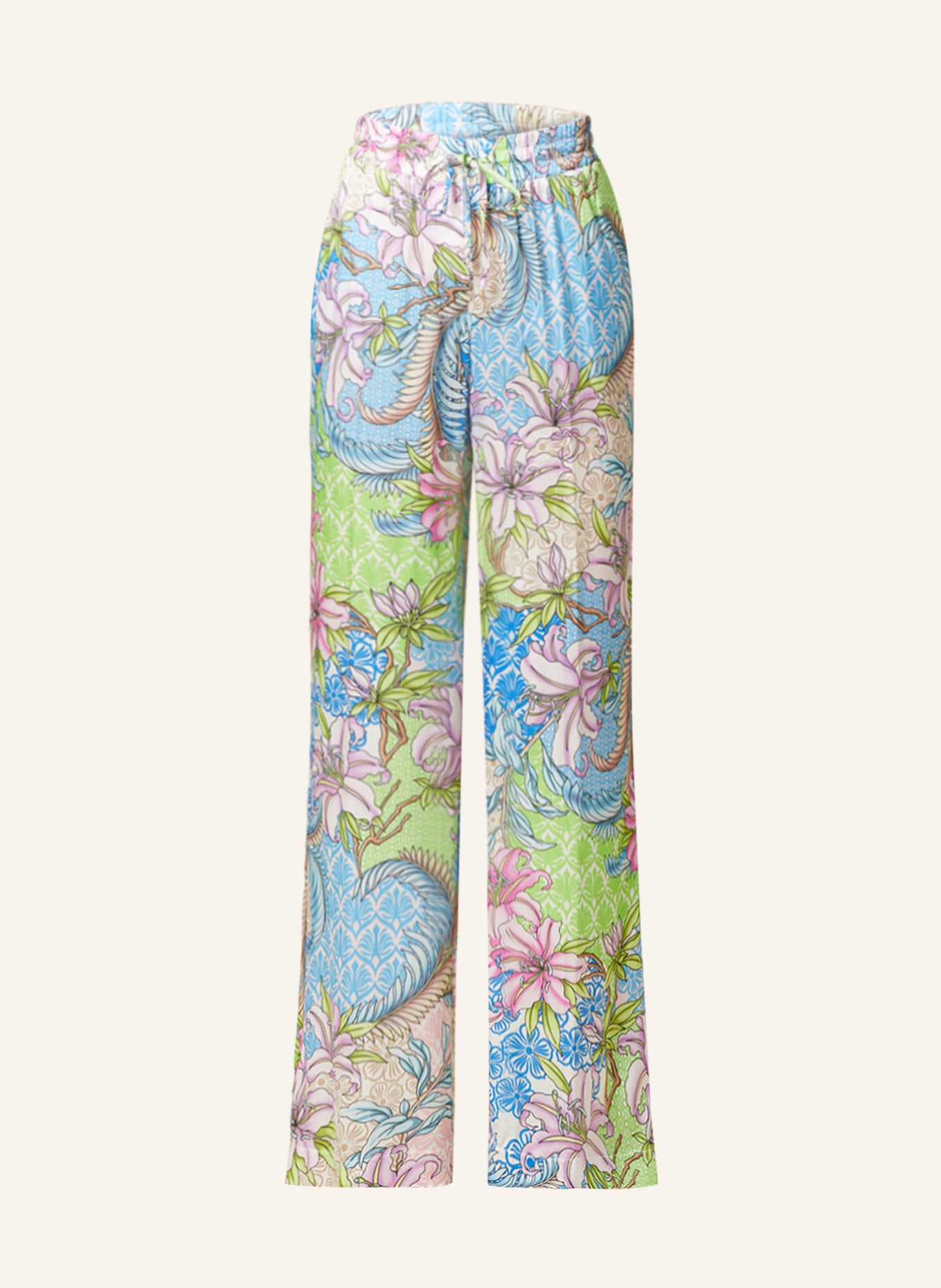 SEM PER LEI Wide leg trousers with silk, Color: LIGHT GREEN/ LIGHT BLUE/ PURPLE (Image 1)