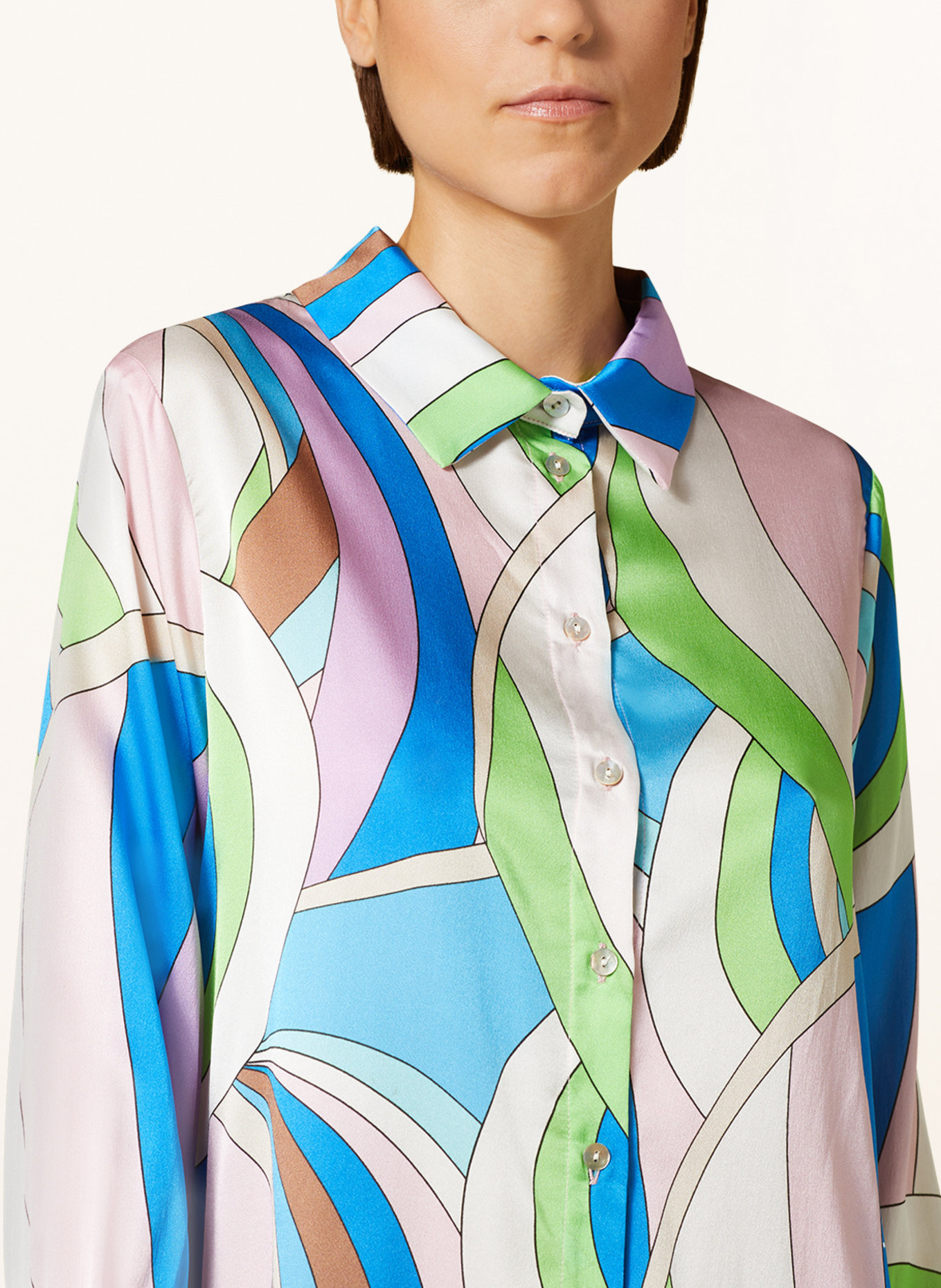 SEM PER LEI Shirt blouse made of satin with silk, Color: BLUE/ LIGHT GREEN/ PURPLE (Image 4)