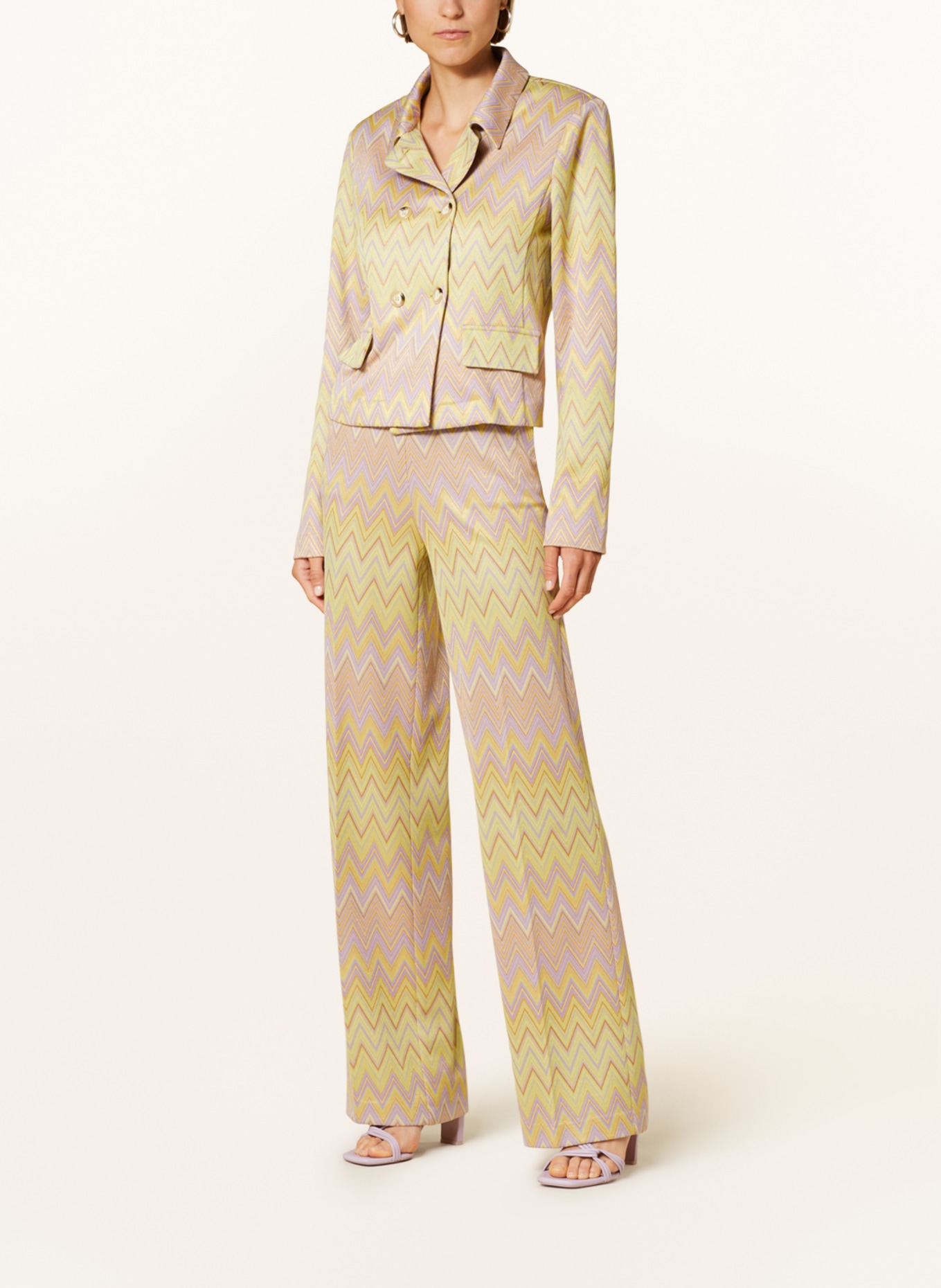 SEM PER LEI Spodnie marlena z dżerseju z błyszczącą przędzą, Kolor: JASNOZIELONY/ JASNOFIOLETOWY/ POMARAŃCZOWY (Obrazek 2)