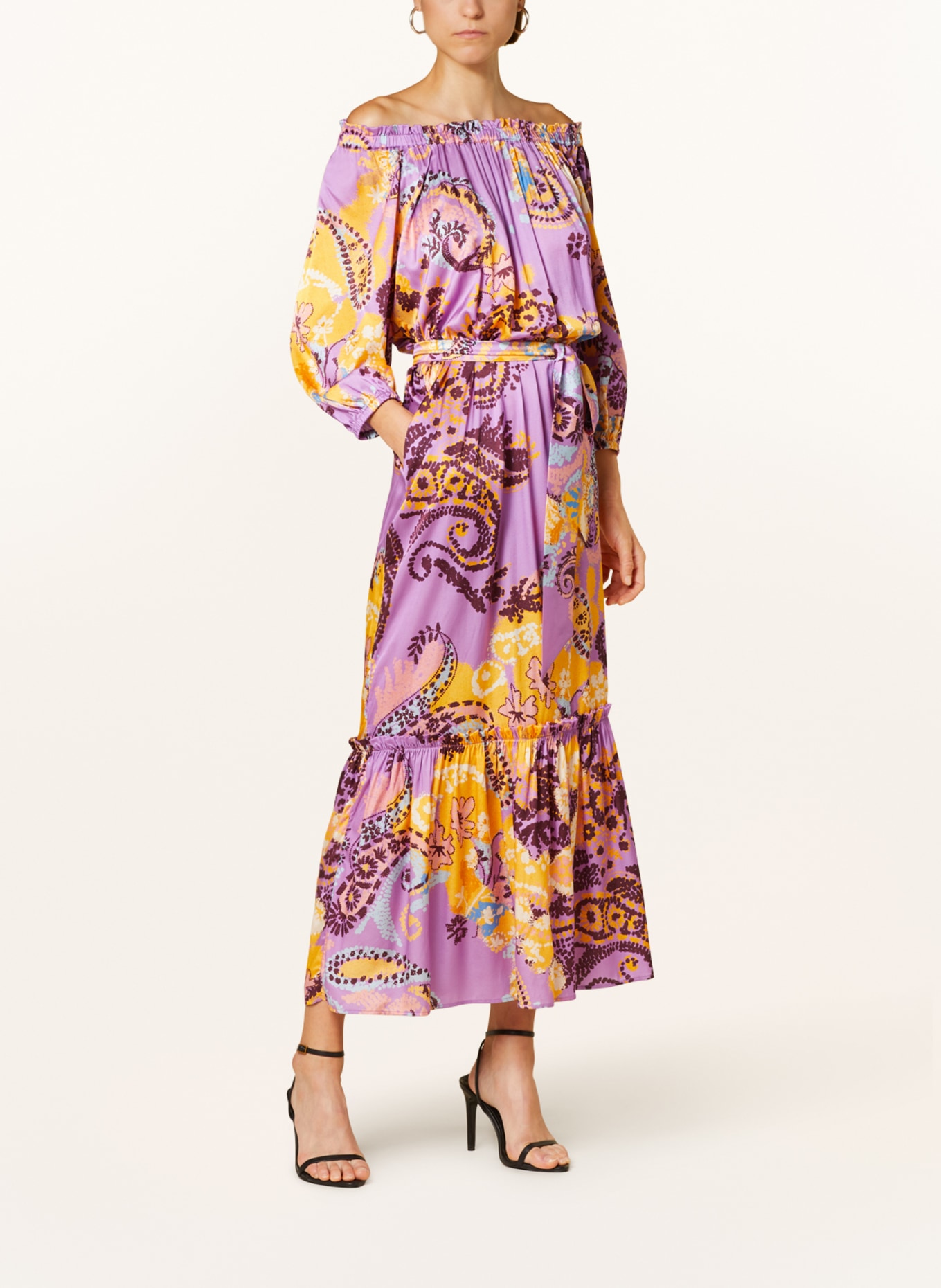 SEM PER LEI Kleid mit Seide und 3/4-Arm, Farbe: LILA/ HELLORANGE/ DUNKELROT (Bild 2)