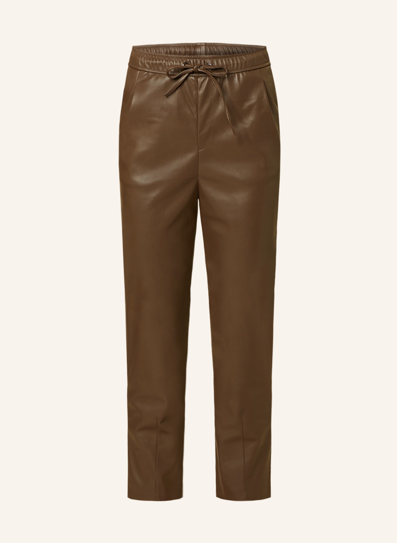OPUS 7/8 trousers in jogger style in leather look, Color: DARK BROWN (Image 1)