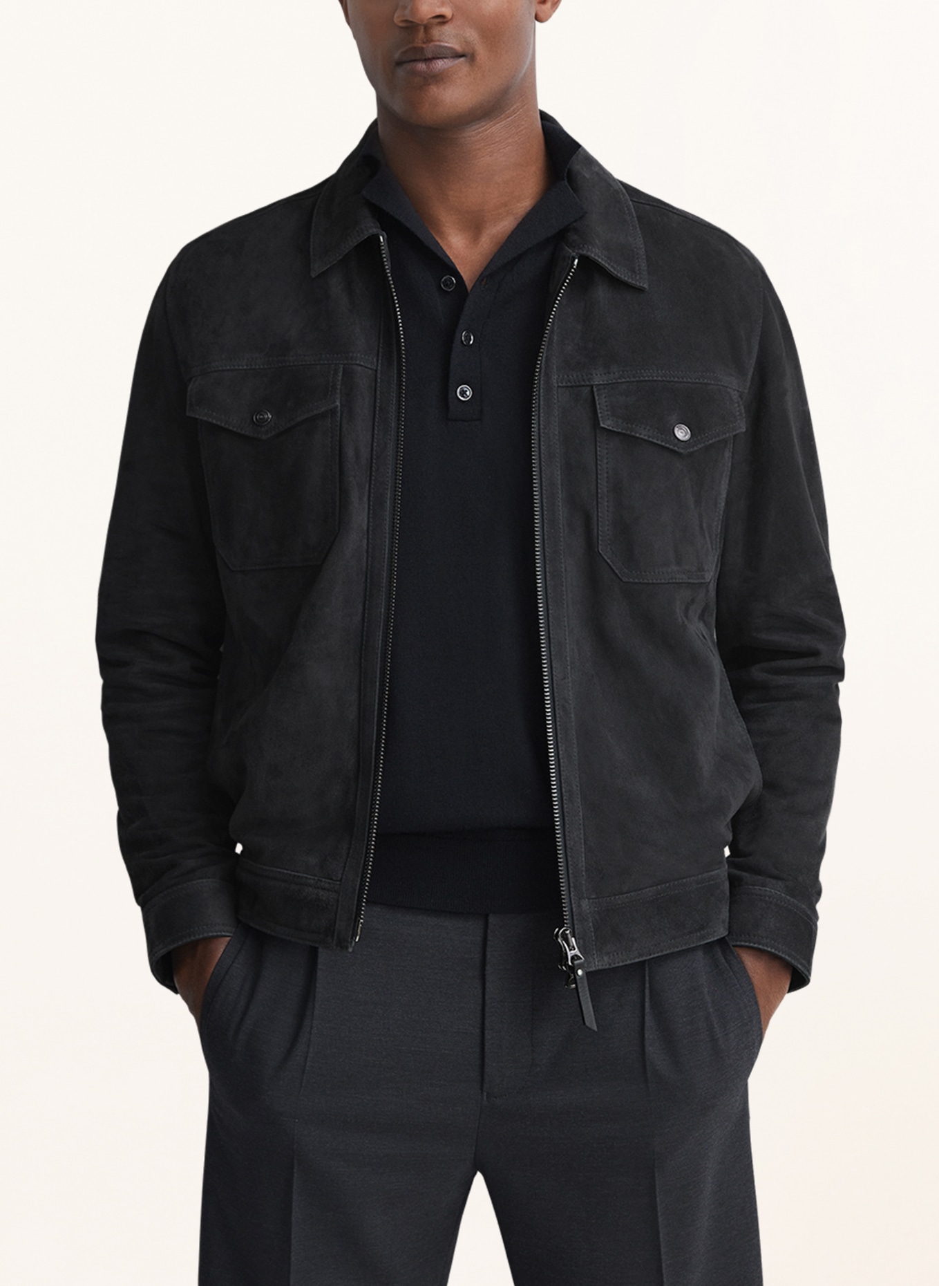 REISS Leather jacket PIKE, Color: DARK GRAY (Image 4)