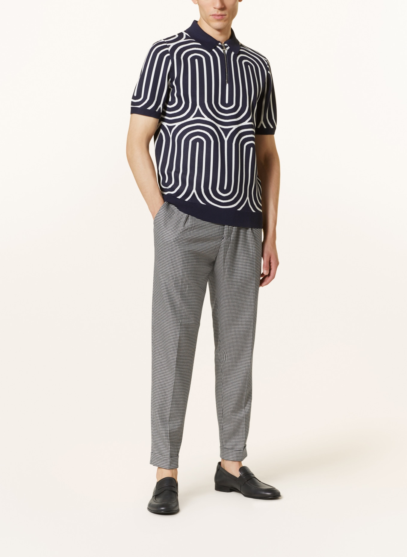 REISS Knitted polo shirt MAYCROSS: DARK BLUE / WHITE