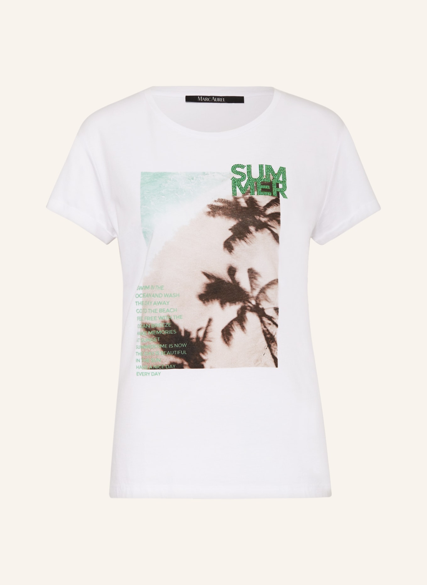 MARC AUREL T-shirt z obszyciem ozdobnymi kamykami, Kolor: BIAŁY (Obrazek 1)