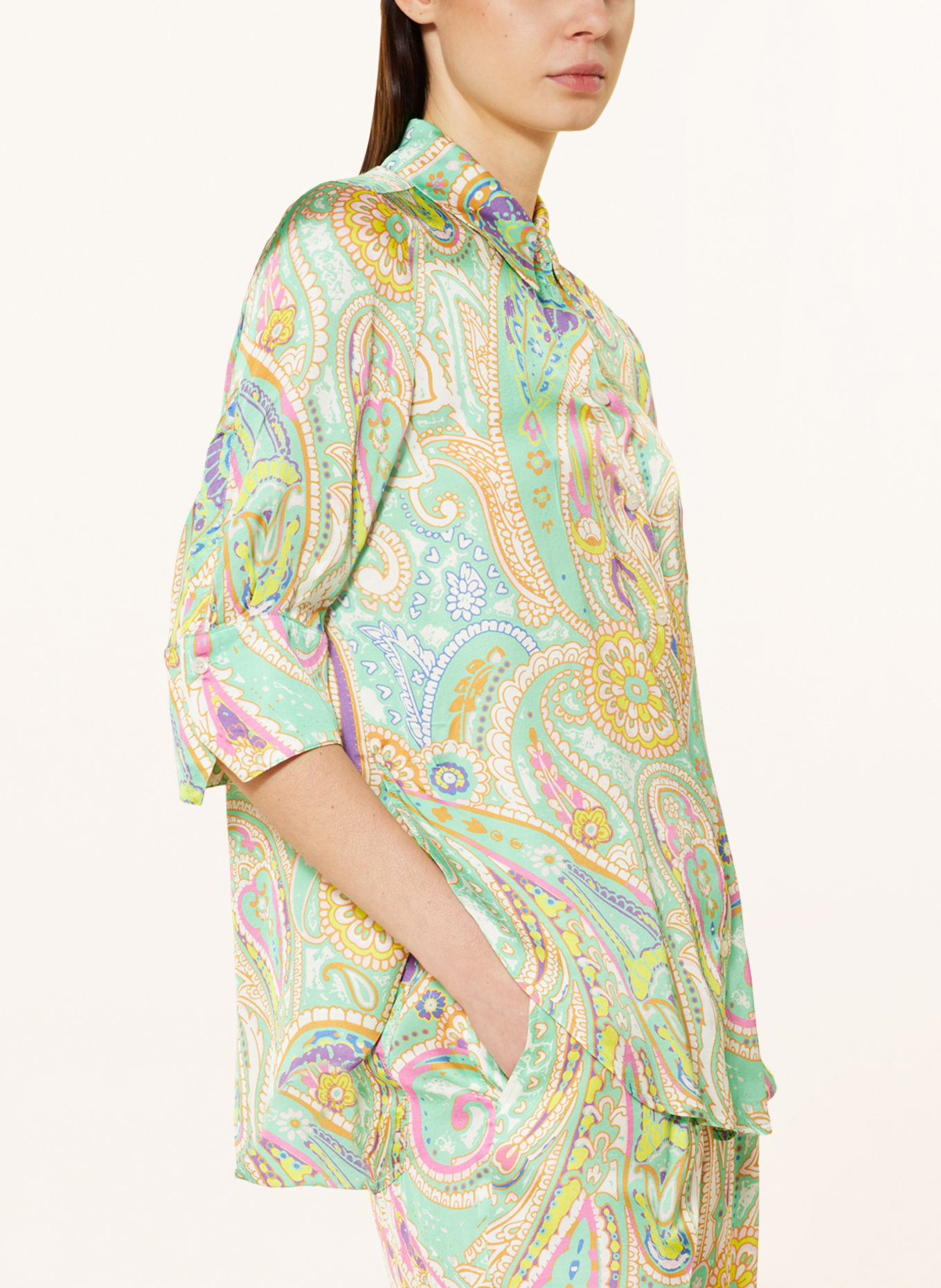 MARC AUREL Shirt blouse with 3/4 sleeves, Color: GREEN/ YELLOW/ PINK (Image 4)