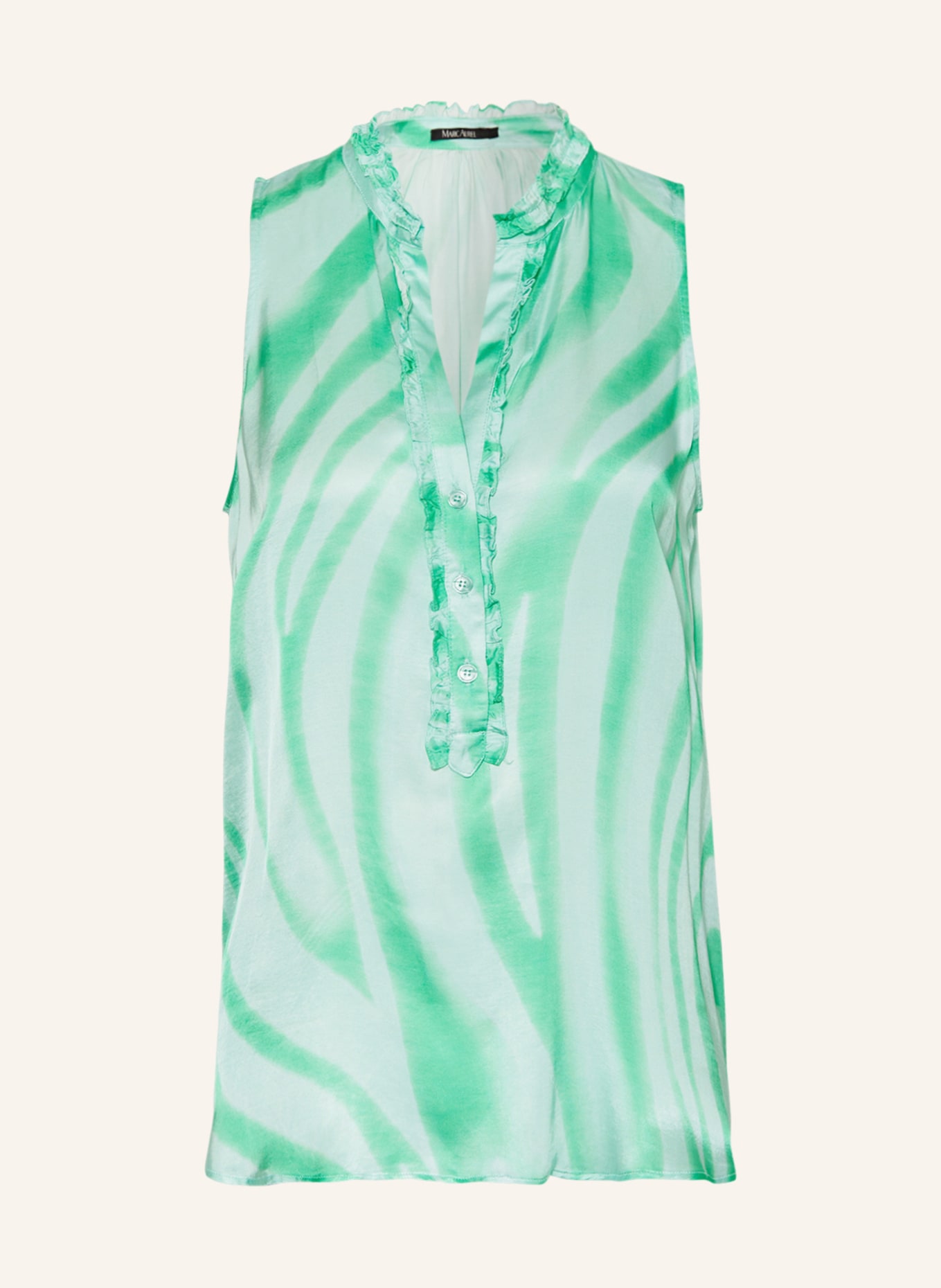 MARC AUREL Satin blouse top with ruffles, Color: GREEN/ LIGHT GREEN (Image 1)