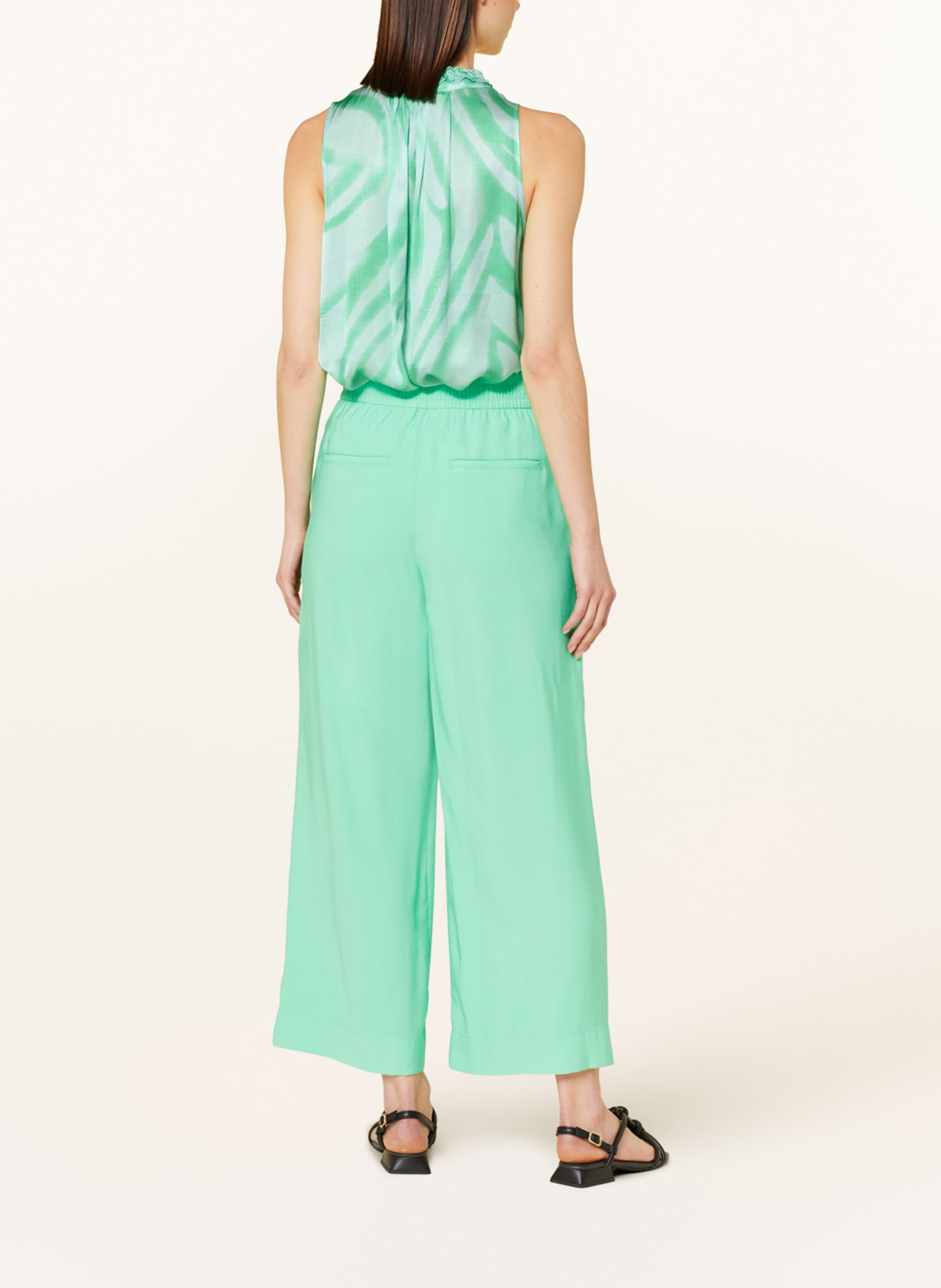 MARC AUREL Satin blouse top with ruffles, Color: GREEN/ LIGHT GREEN (Image 3)