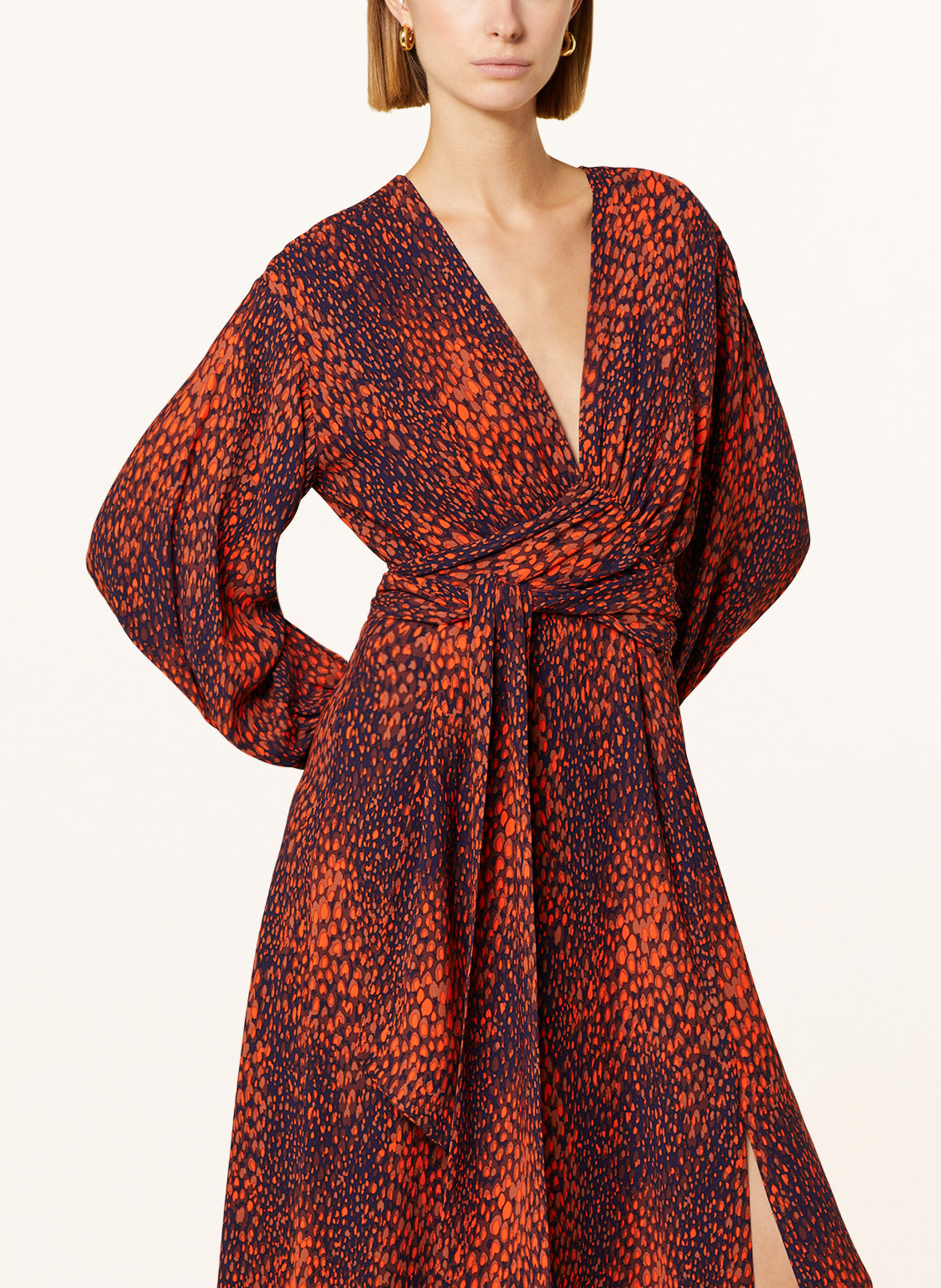 REISS Dress MAYA in wrap look in red brown black