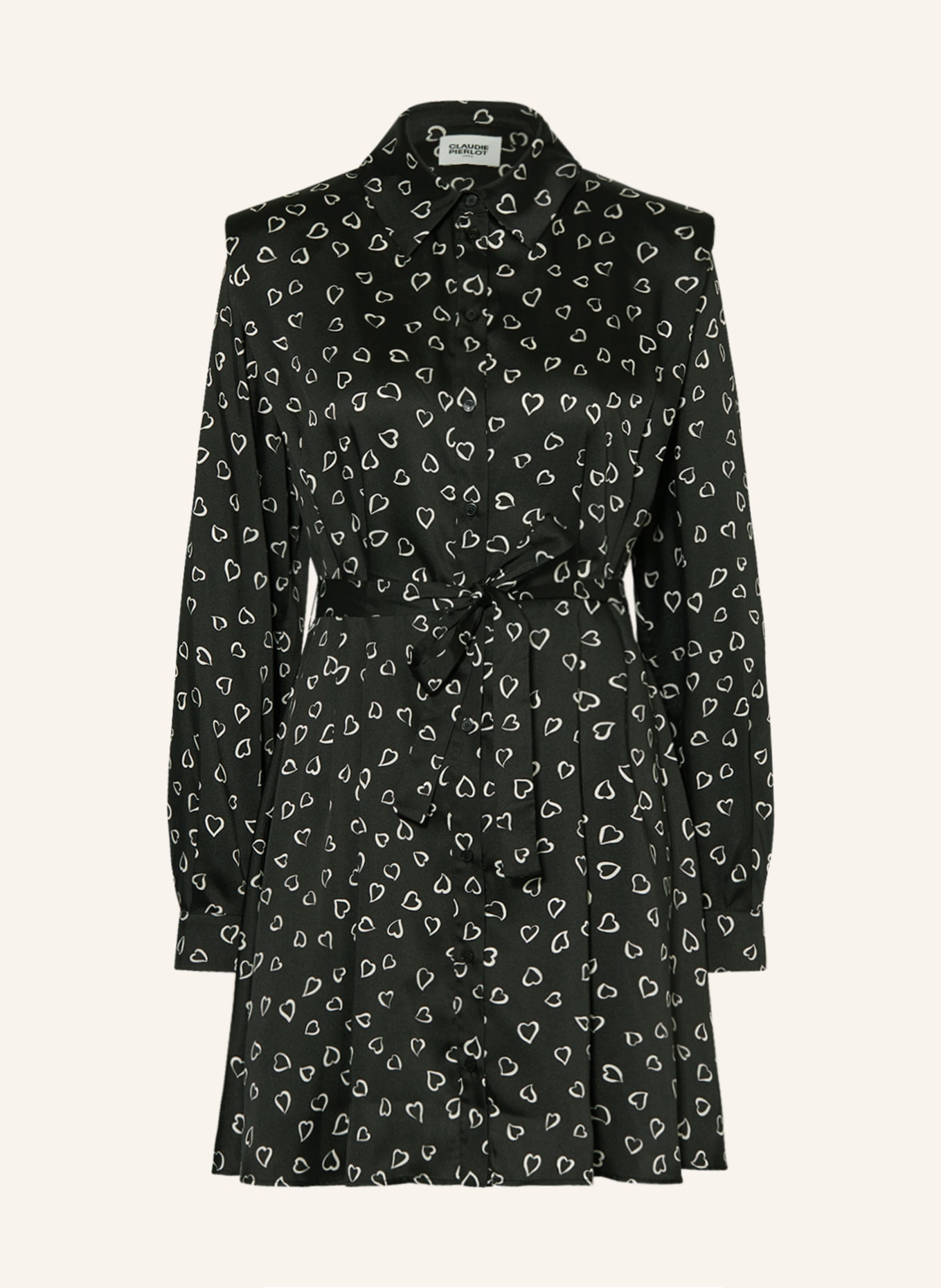 CLAUDIE PIERLOT Hemdblusenkleid aus Satin, Farbe: DUNKELBLAU/ WEISS (Bild 1)
