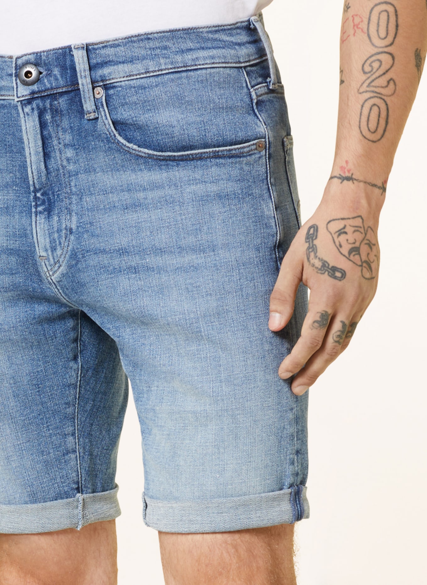 G-Star RAW Szorty jeansowe 3301 SLIM SHORTS, Kolor: G347 sun faded blue donau (Obrazek 5)