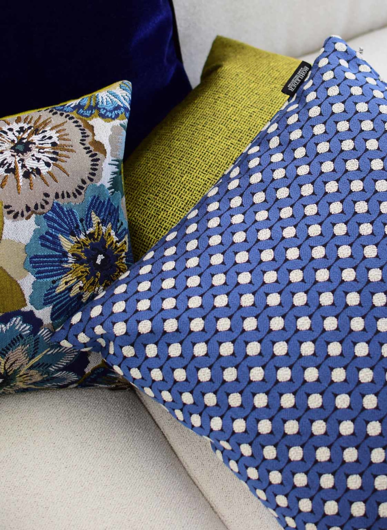 ROHLEDER Decorative cushion BONITA with feather filling, Color: BLUE/ BLACK/ WHITE (Image 3)