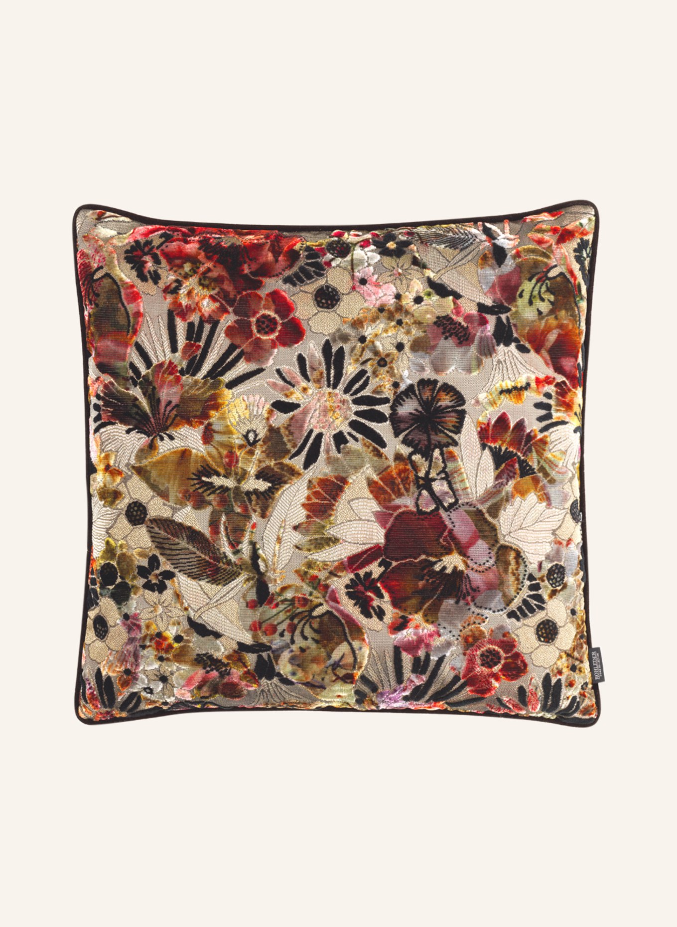 ROHLEDER Decorative cushion BLOOM with feather filling, Color: KHAKI/ GRAY/ DARK RED (Image 1)