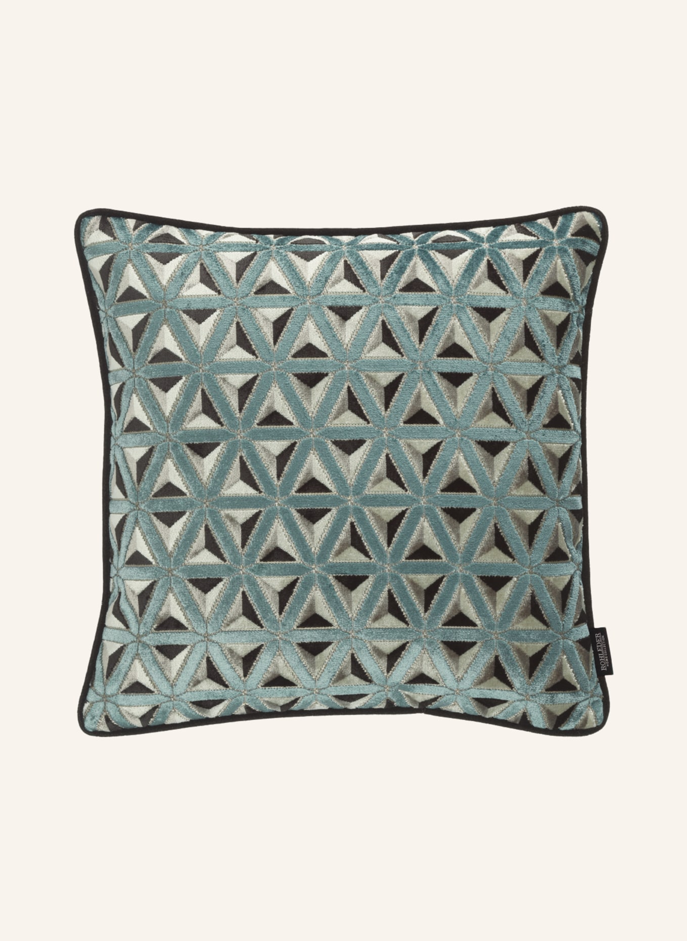ROHLEDER Decorative cushion KALEIDOSCOPE with feather filling, Color: LIGHT BLUE/ GRAY/ BLACK (Image 1)