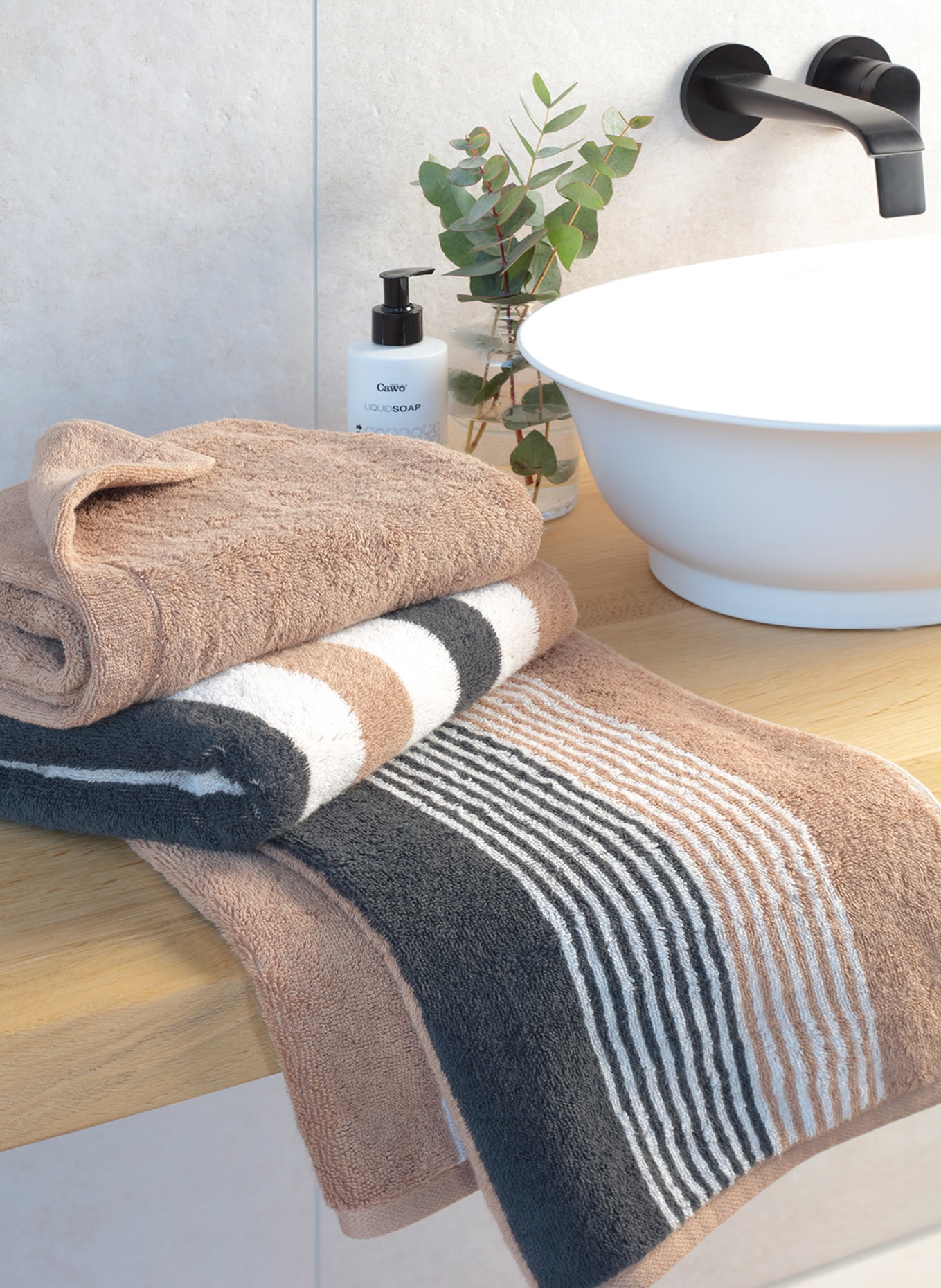 Cawö Towel COAST REPEAT, Color: DARK GRAY/ LIGHT BROWN/ CREAM (Image 2)
