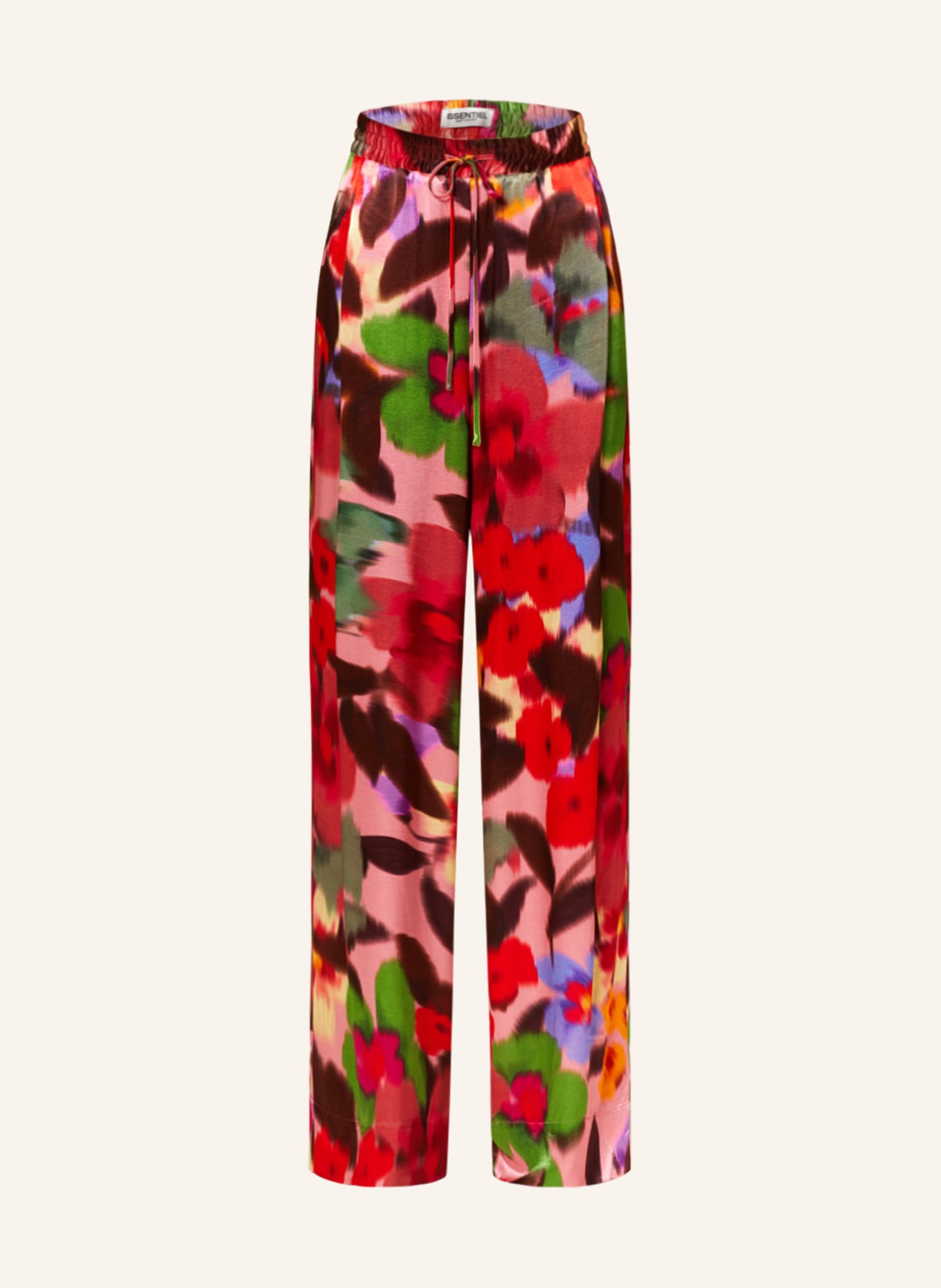 ESSENTIEL ANTWERP Wide leg trousers FICUS made of satin, Color: RED/ BROWN/ GREEN (Image 1)