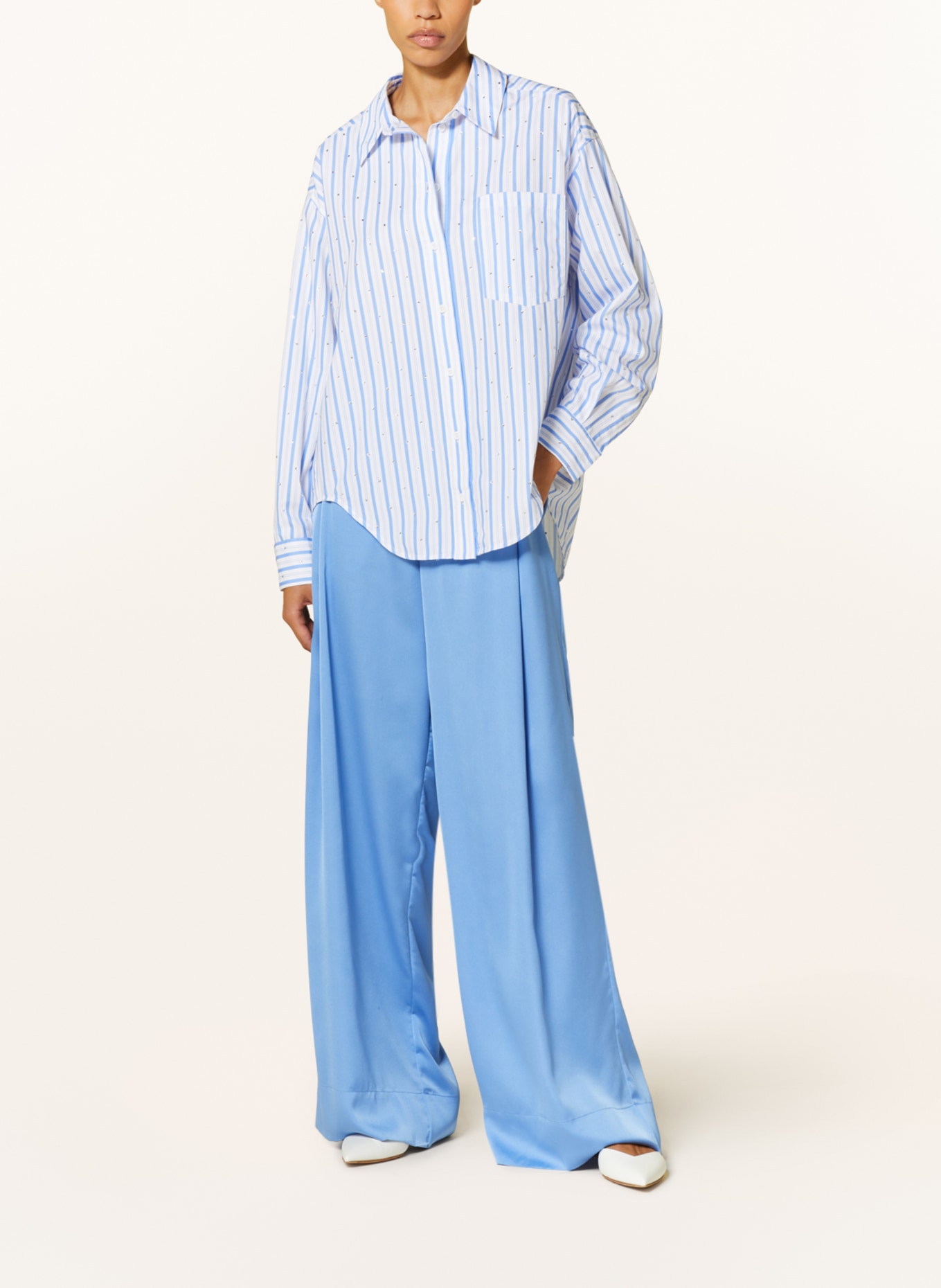 ESSENTIEL ANTWERP Wide leg trousers FAULT in satin, Color: LIGHT BLUE (Image 2)