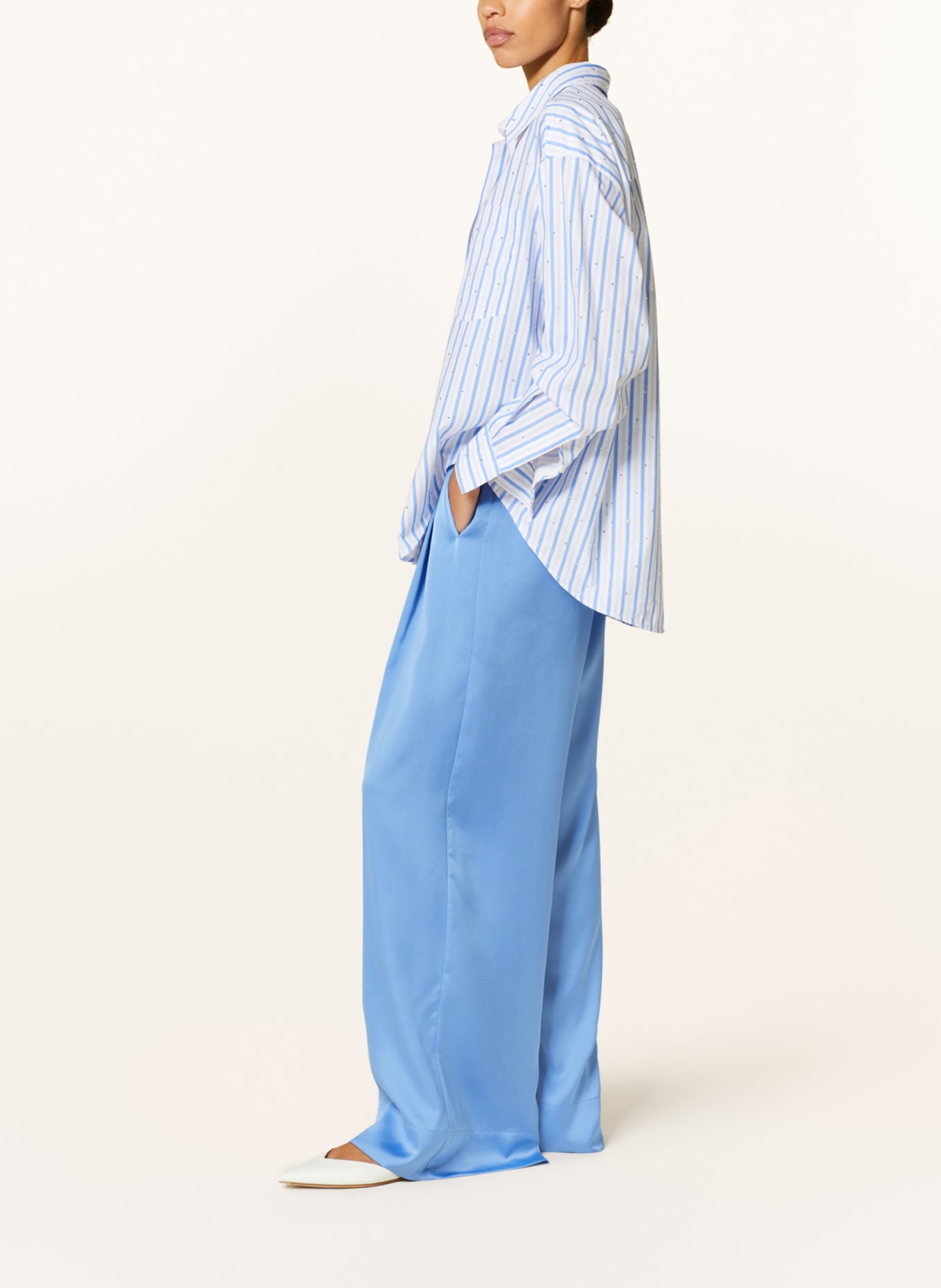 ESSENTIEL ANTWERP Wide leg trousers FAULT in satin, Color: LIGHT BLUE (Image 4)
