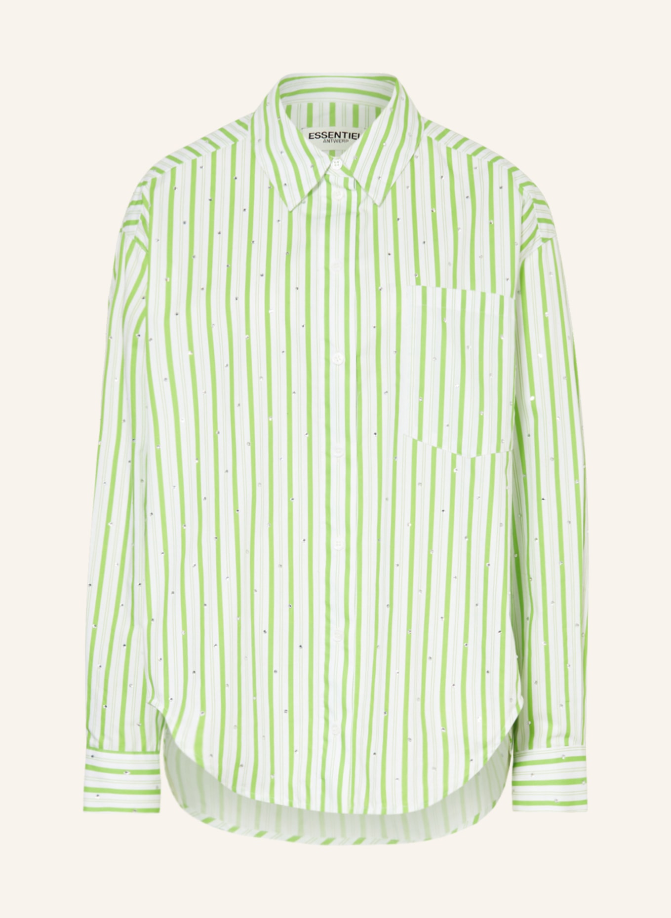 ESSENTIEL ANTWERP Shirt blouse FEVERTREE with decorative gems, Color: WHITE/ LIGHT GREEN (Image 1)