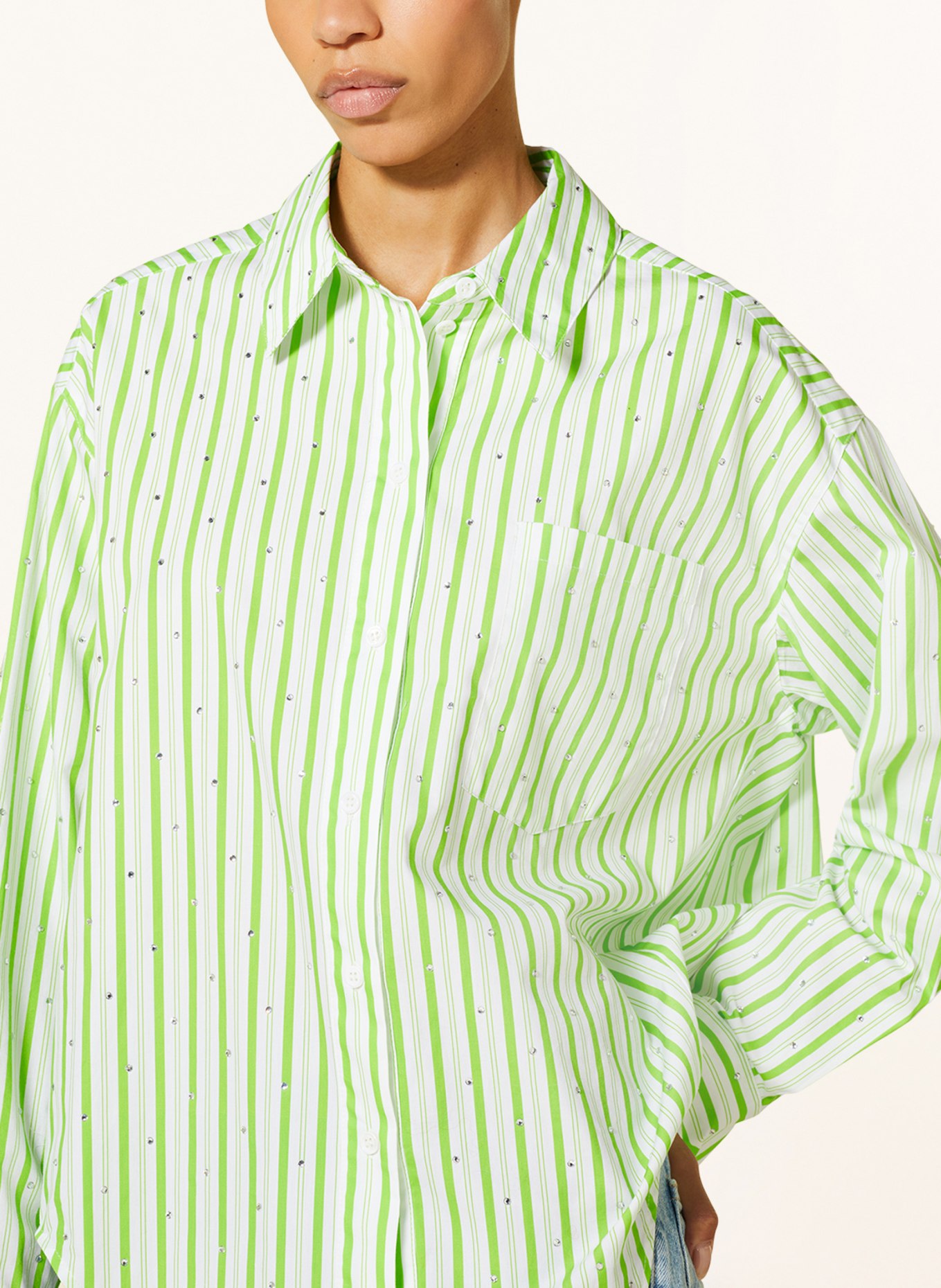 ESSENTIEL ANTWERP Shirt blouse FEVERTREE with decorative gems, Color: WHITE/ LIGHT GREEN (Image 4)