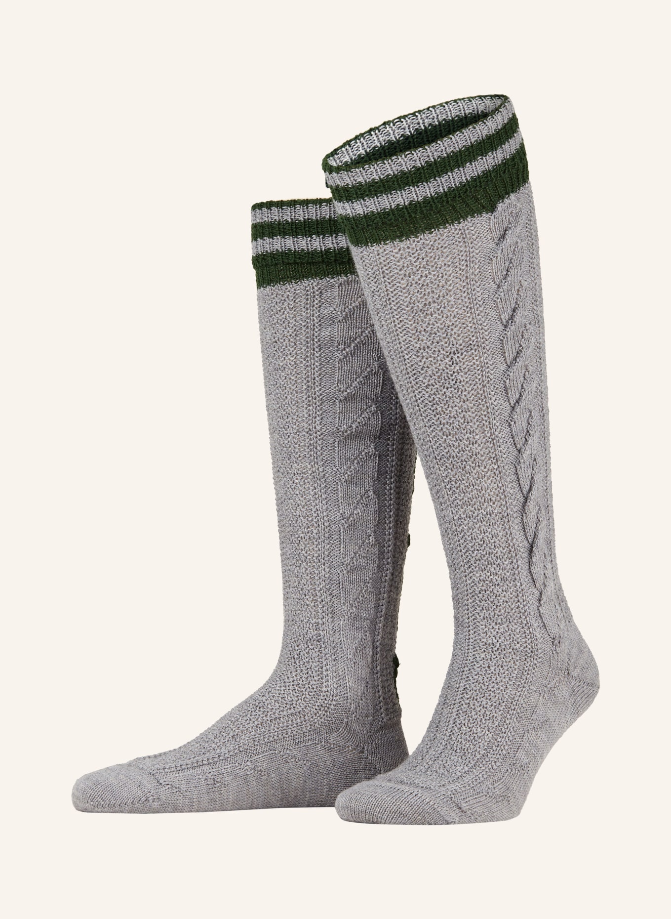LUSANA Trachten knee high stockings made of merino wool, Color: 0319 mittelgrau / tanne (Image 1)