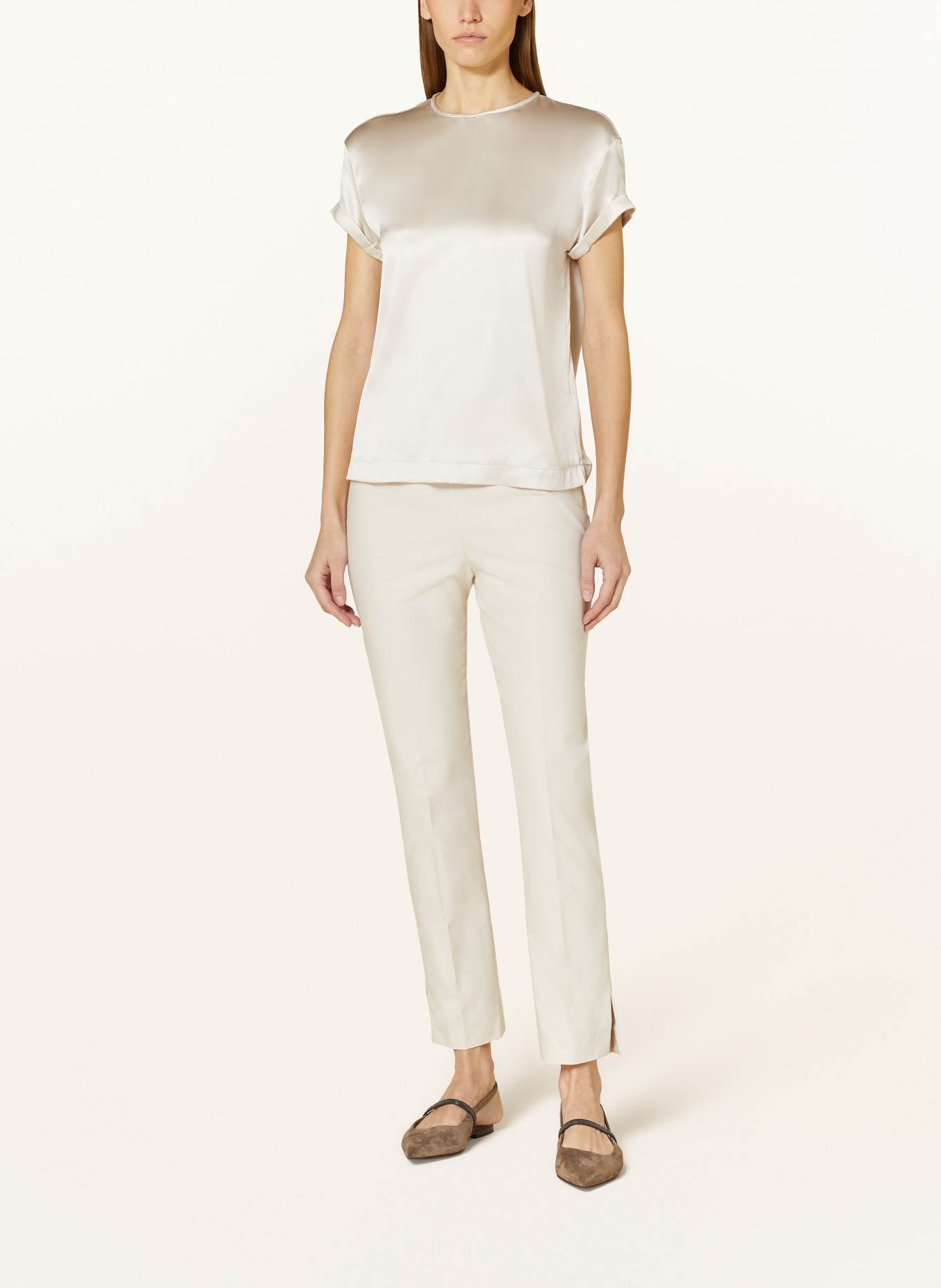 BRUNELLO CUCINELLI Shirt blouse in silk with decorative gems, Color: CREAM (Image 2)