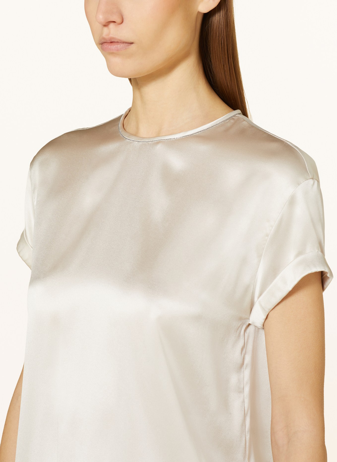 BRUNELLO CUCINELLI Shirt blouse in silk with decorative gems, Color: CREAM (Image 4)