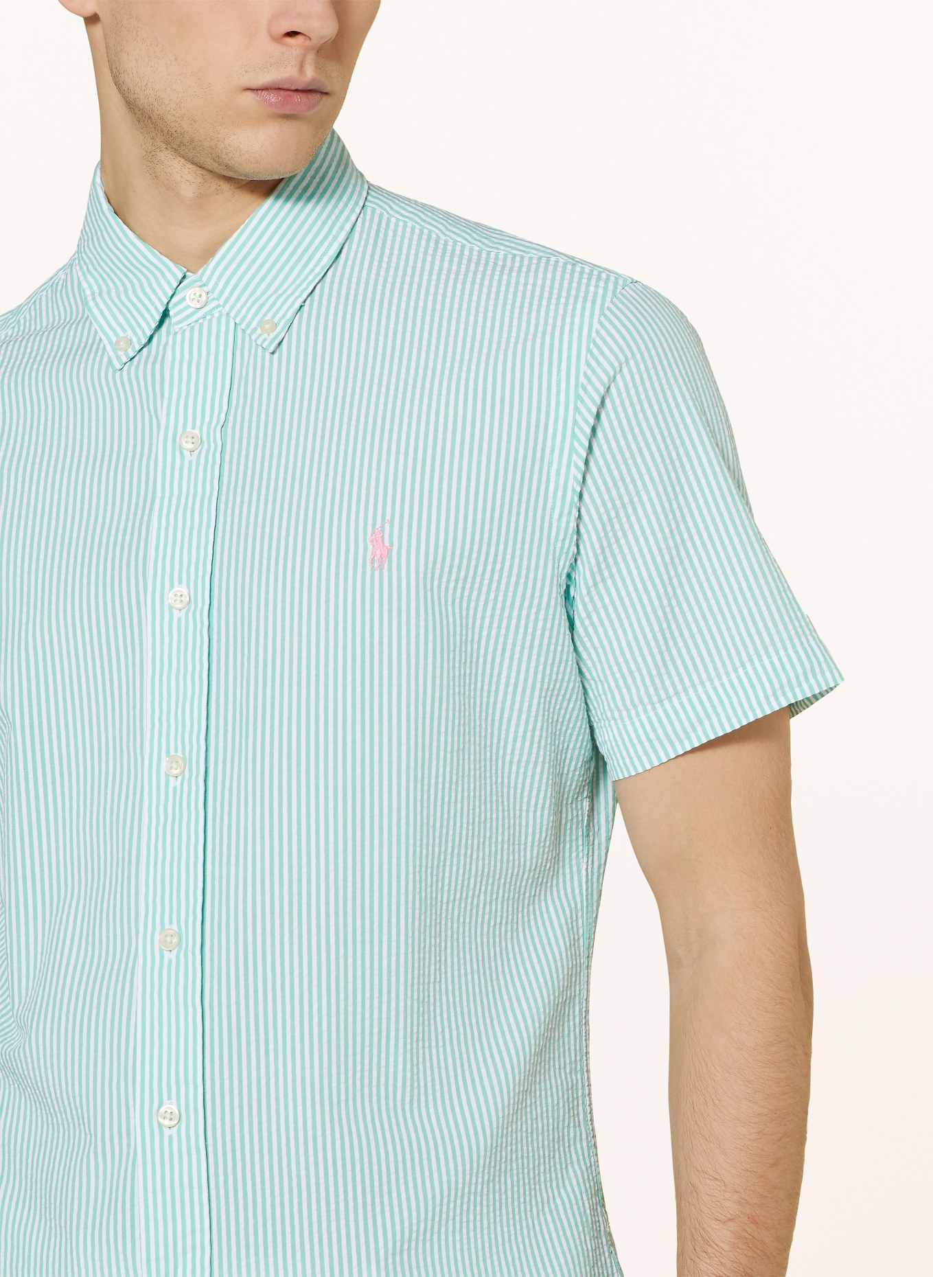 POLO RALPH LAUREN Koszula z krótkim rękawem custom fit, Kolor: ZIELONY/ BIAŁY (Obrazek 4)