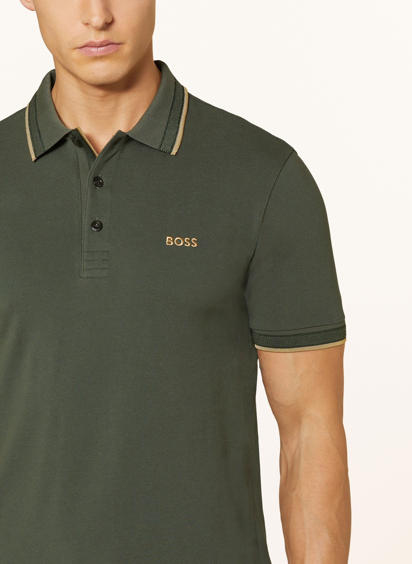 BOSS Piqué-Poloshirt PADDY CURVED Regular Fit, Farbe: OLIV (Bild 4)