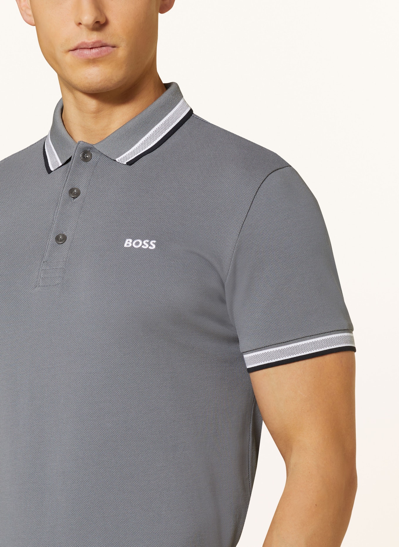 BOSS Piqué-Poloshirt PADDY CURVED Regular Fit, Farbe: GRAU (Bild 4)